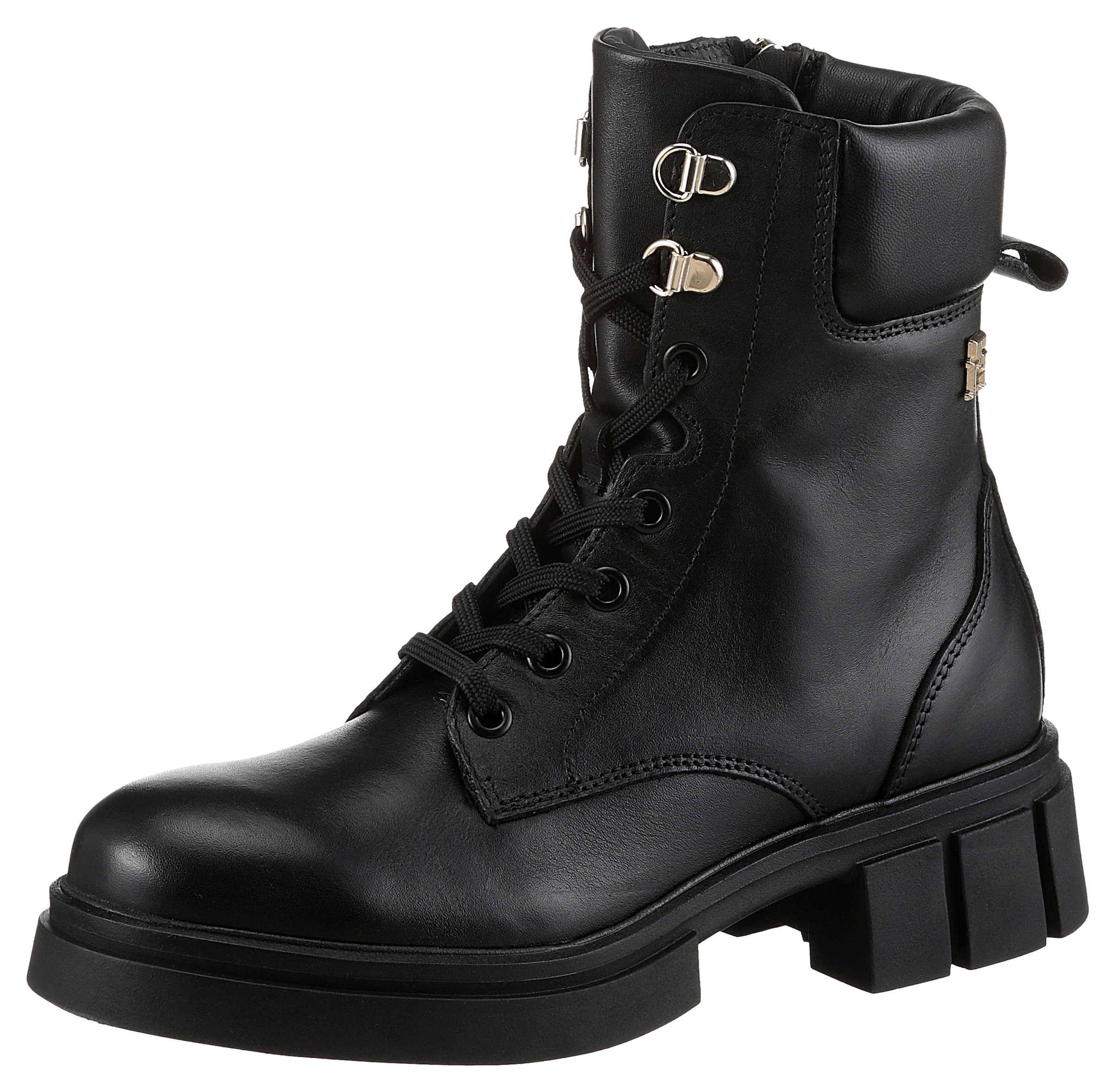 TOMMY HILFIGER Bikerboots »LACE-UP BIKER LEATHER«, Blockabsatz, Schnürboots, Stiefelette mit...