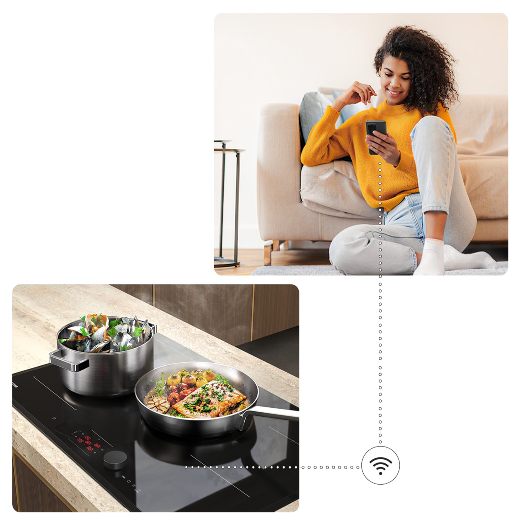 Samsung Flex-Induktions-Kochfeld »NZ85C6058HK/U1«, Mehr Flexibilität und viel Platz deine Pfannen & Töpfe. Mit WiFi