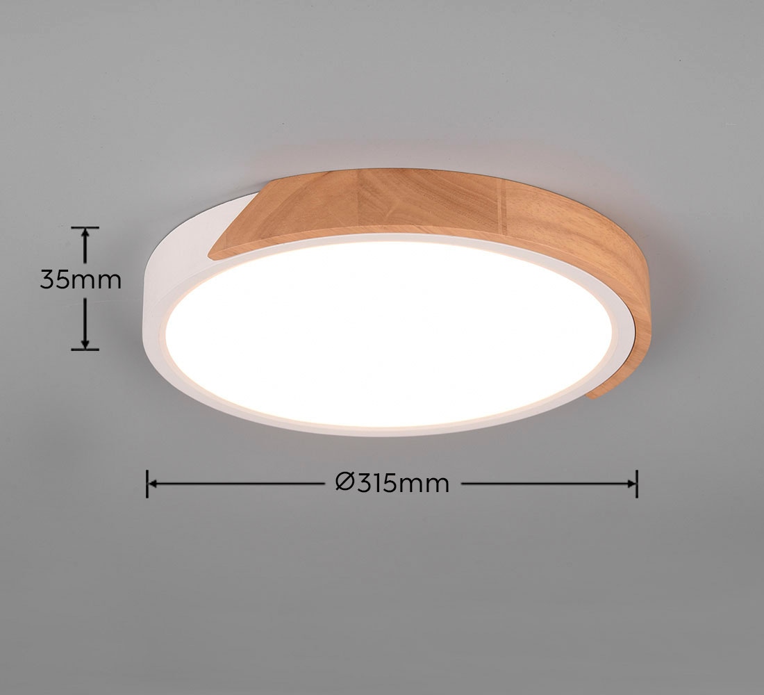 REALITY Leuchten LED Deckenleuchte »Jano«, 1 flammig, Leuchtmittel LED-Board | LED fest integriert, Deckenlampe Holzschirm Ø 31cm, 20W/2400Lumen, warmweiß 3000K, dimmbar