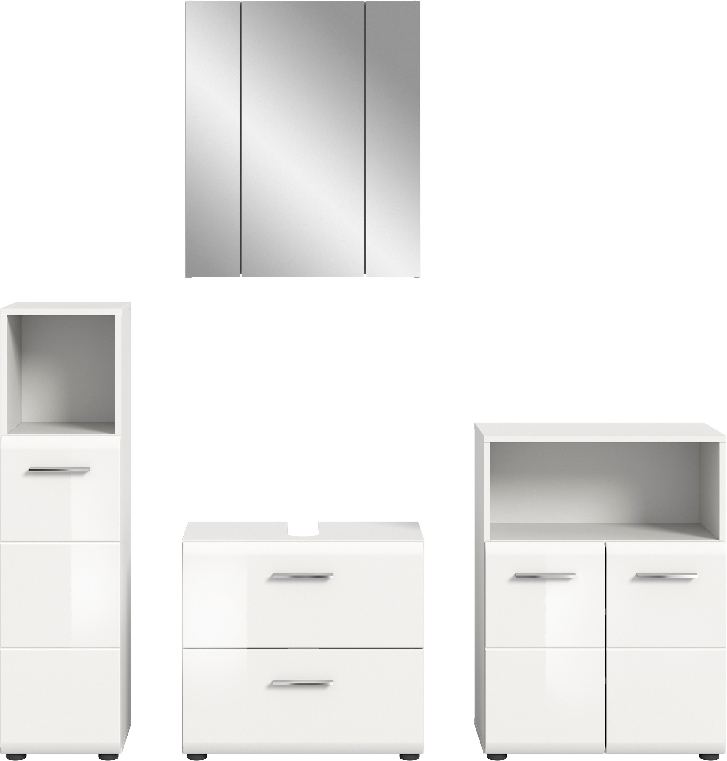 INOSIGN Badmöbel-Set »FLORENZ, TOPSELLER!, 4-teilige Badkombination, hochwertige MDF-Front«, (Midischrank hoch, WBU, Spiegelschrank, Midischrank breit), Bad-Kombination, Bad-Möbel, Badezimmer, Kombination, Kombi