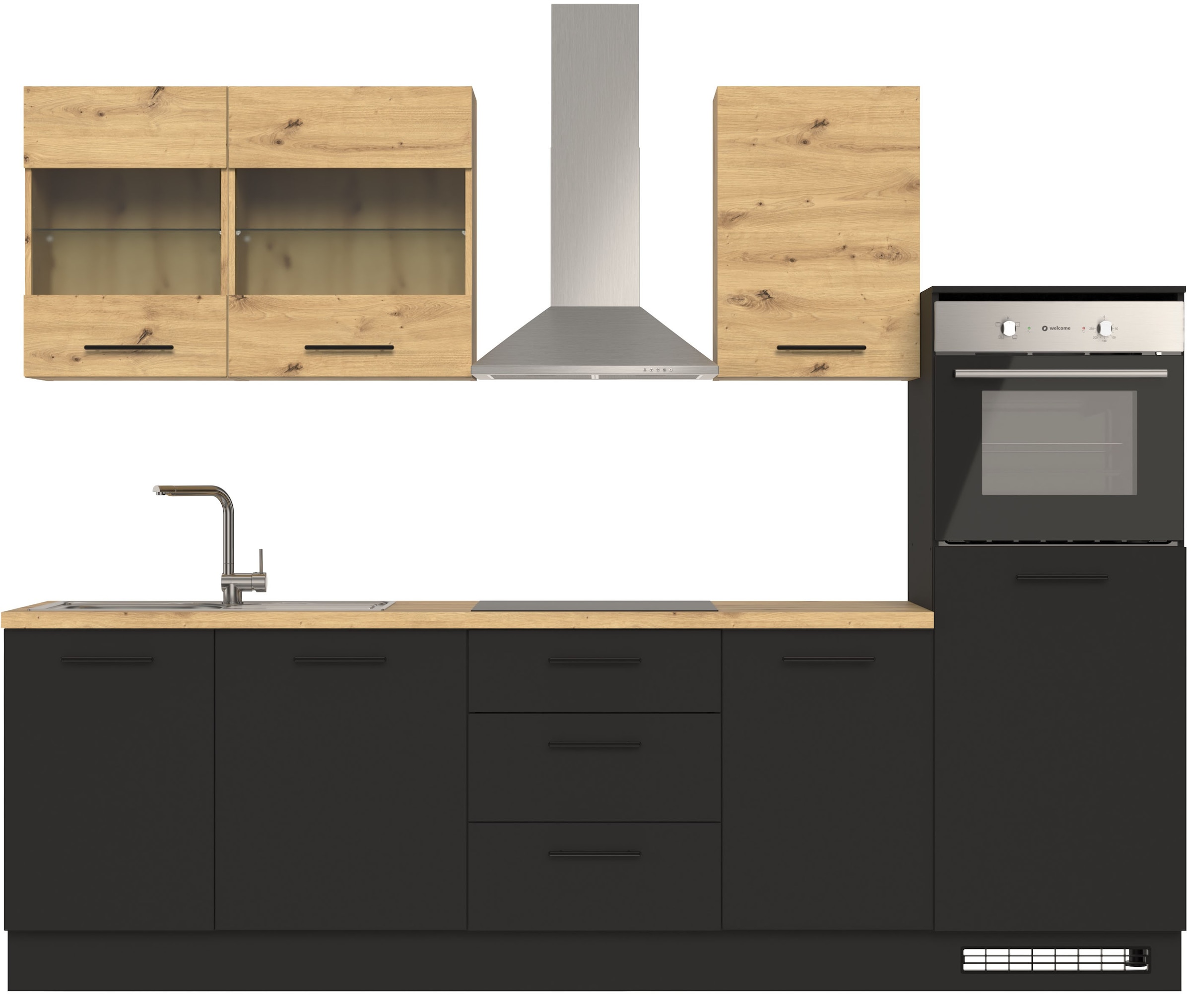 BASIC by Balculina Küchenzeile »Capri B/T/H 280x60x218 cm« Breite 280 cm, wahlweise mit edelstahlfb. oder schwarzen E-Geräten