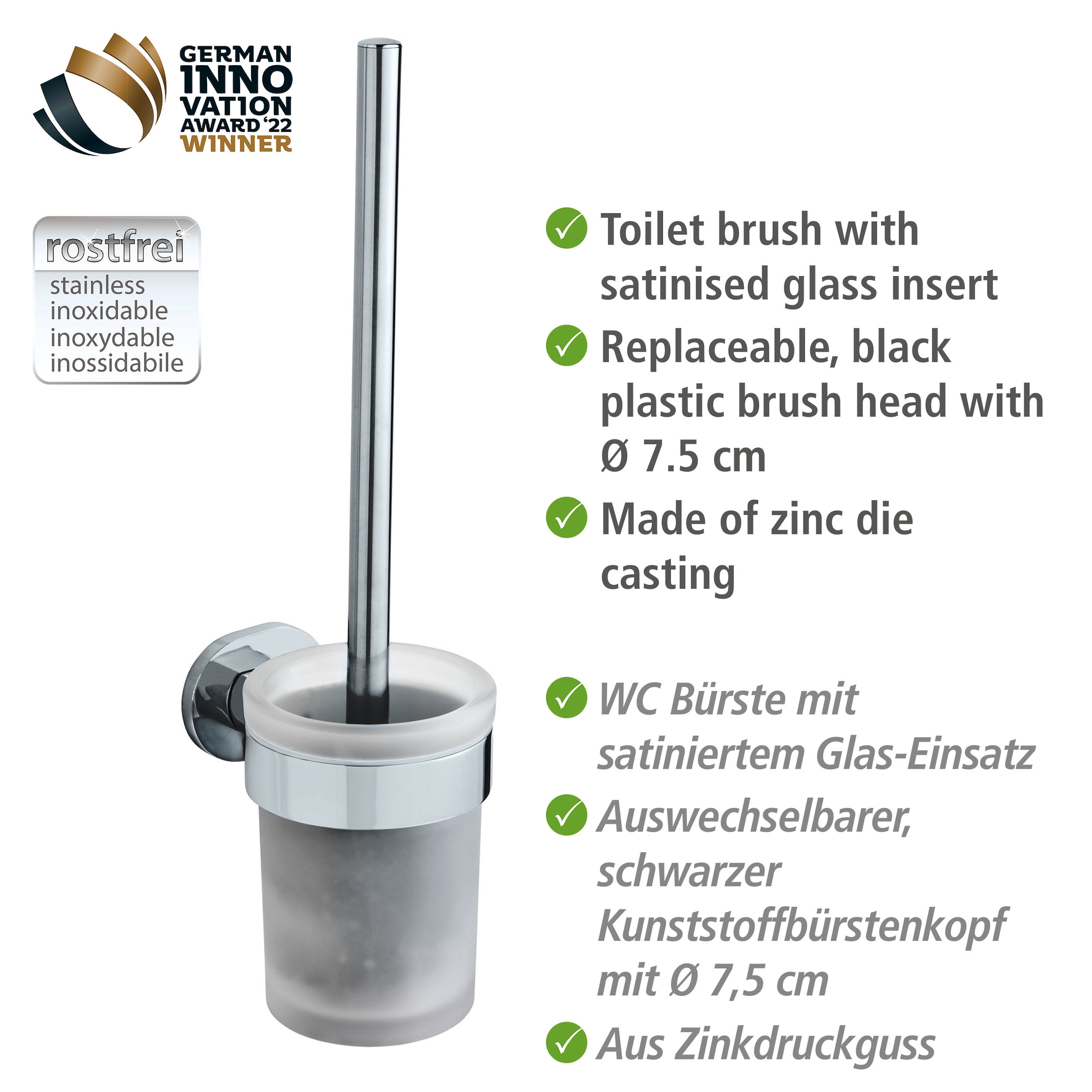 WENKO Bohren, Garantie auswechselbar aus Zinkdruckguss-Glas, befestigen 3 online »UV-Loc® Maribor«, | mit Jahren XXL kaufen Bürstenkopf WC-Garnitur ohne