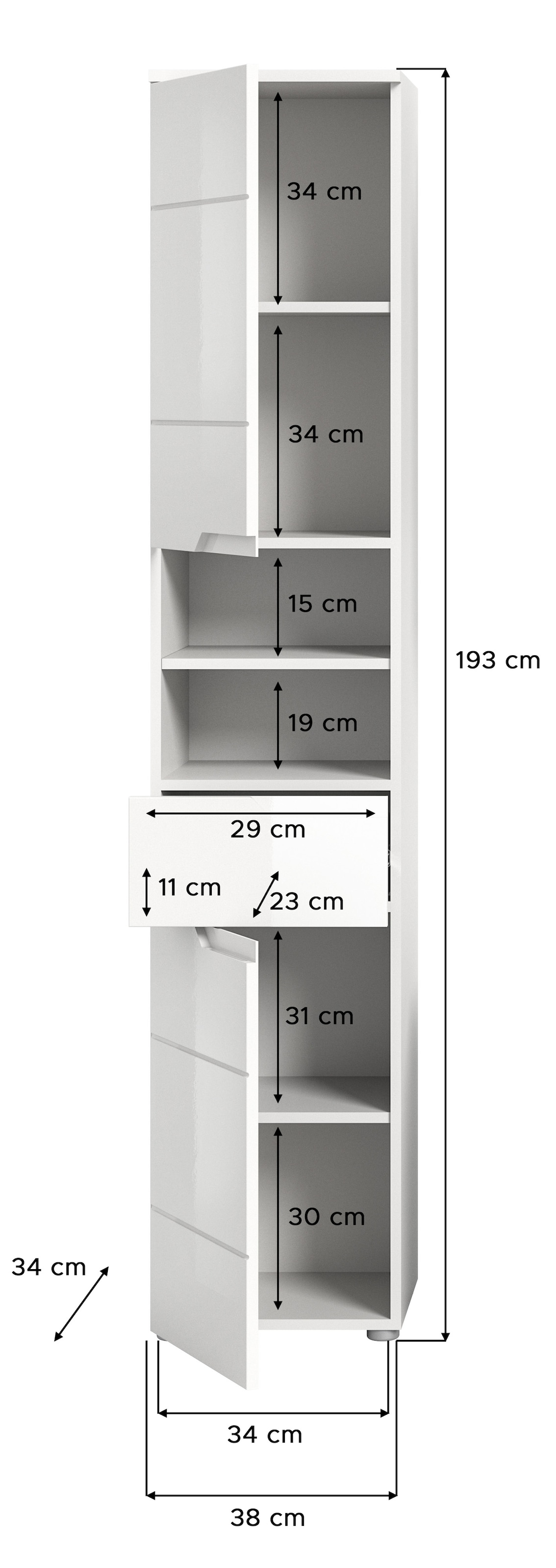 welltime Hochschrank »CAPRI, Höhe 193 cm, 2 Türen mit Soft-Close-Funktion, 1 Schubkasten« Mehrzweckschrank, Universalschrank, Badschrank, Badhochschrank