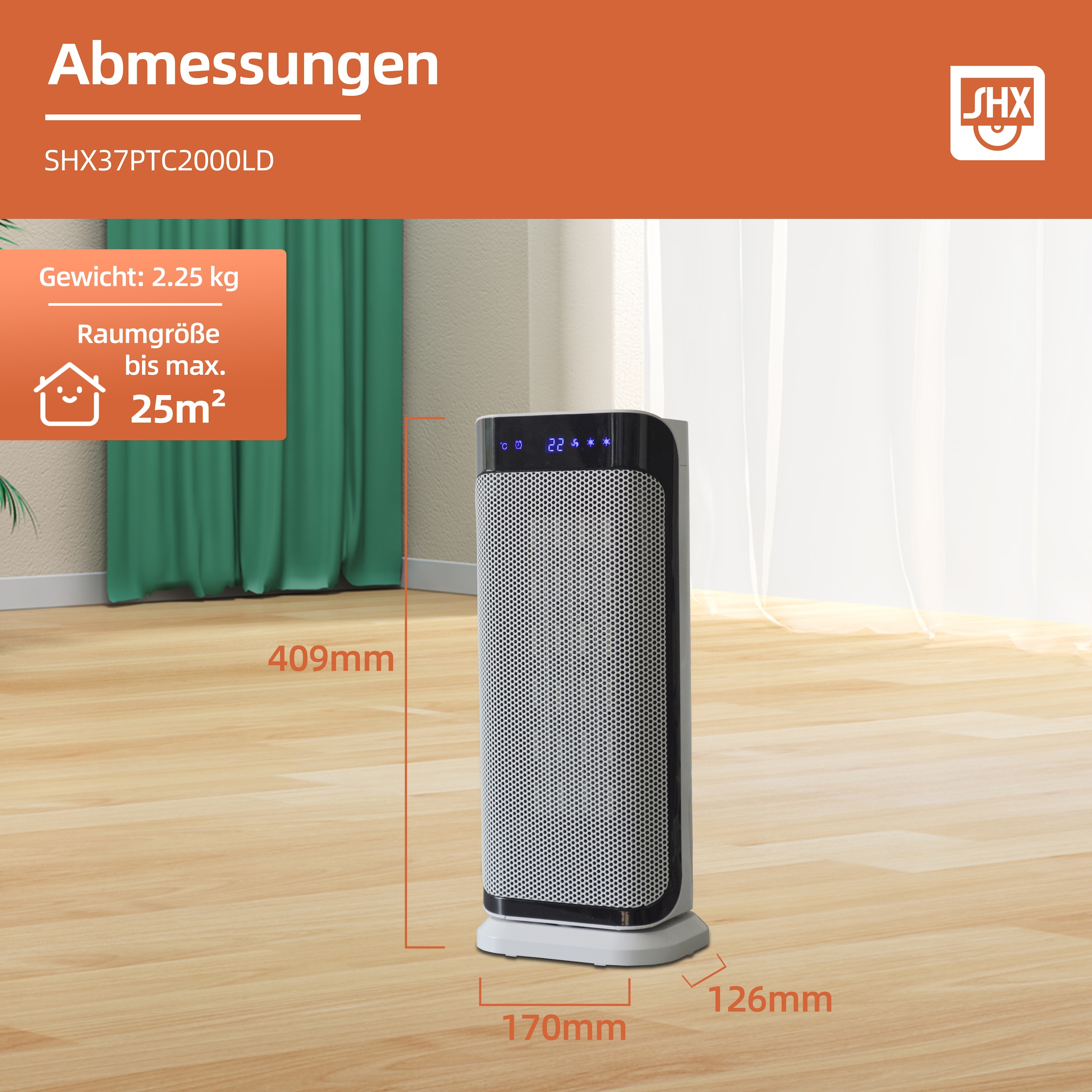 SHX Heizlüfter »SHX37PTC2000LD«, 2000 W, PTC-Keramik, Display, 2000W