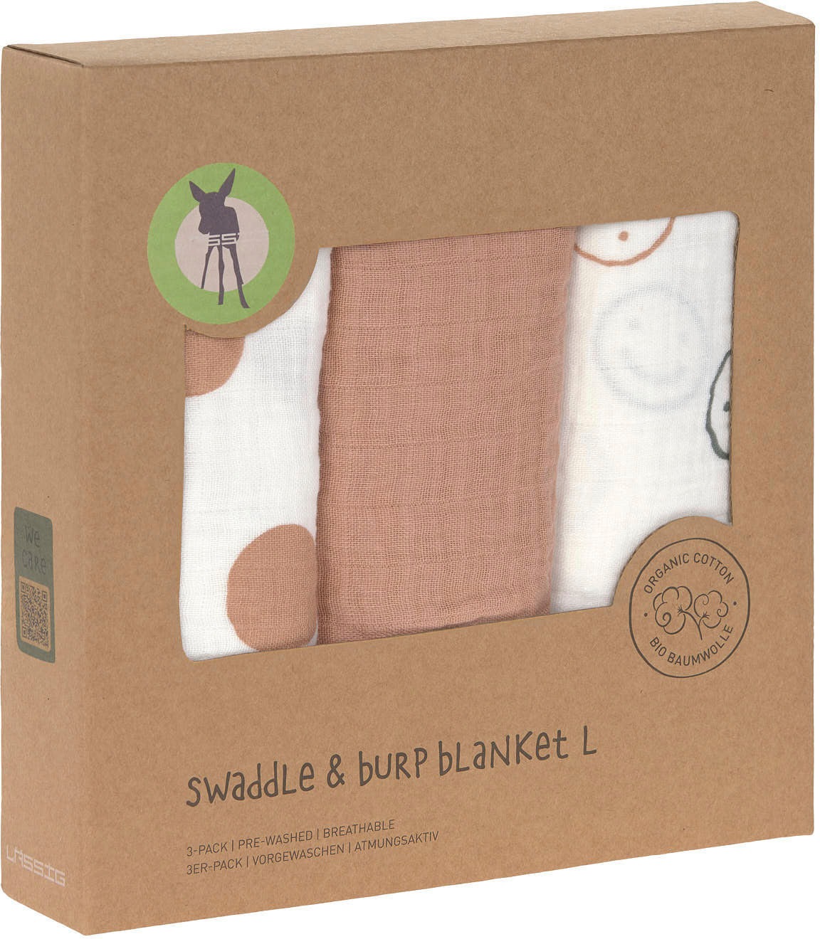 LÄSSIG Stoffwindeln »Mulltuch-Set L, Tiny Smile maple« Set, 3 Stk. tlg.