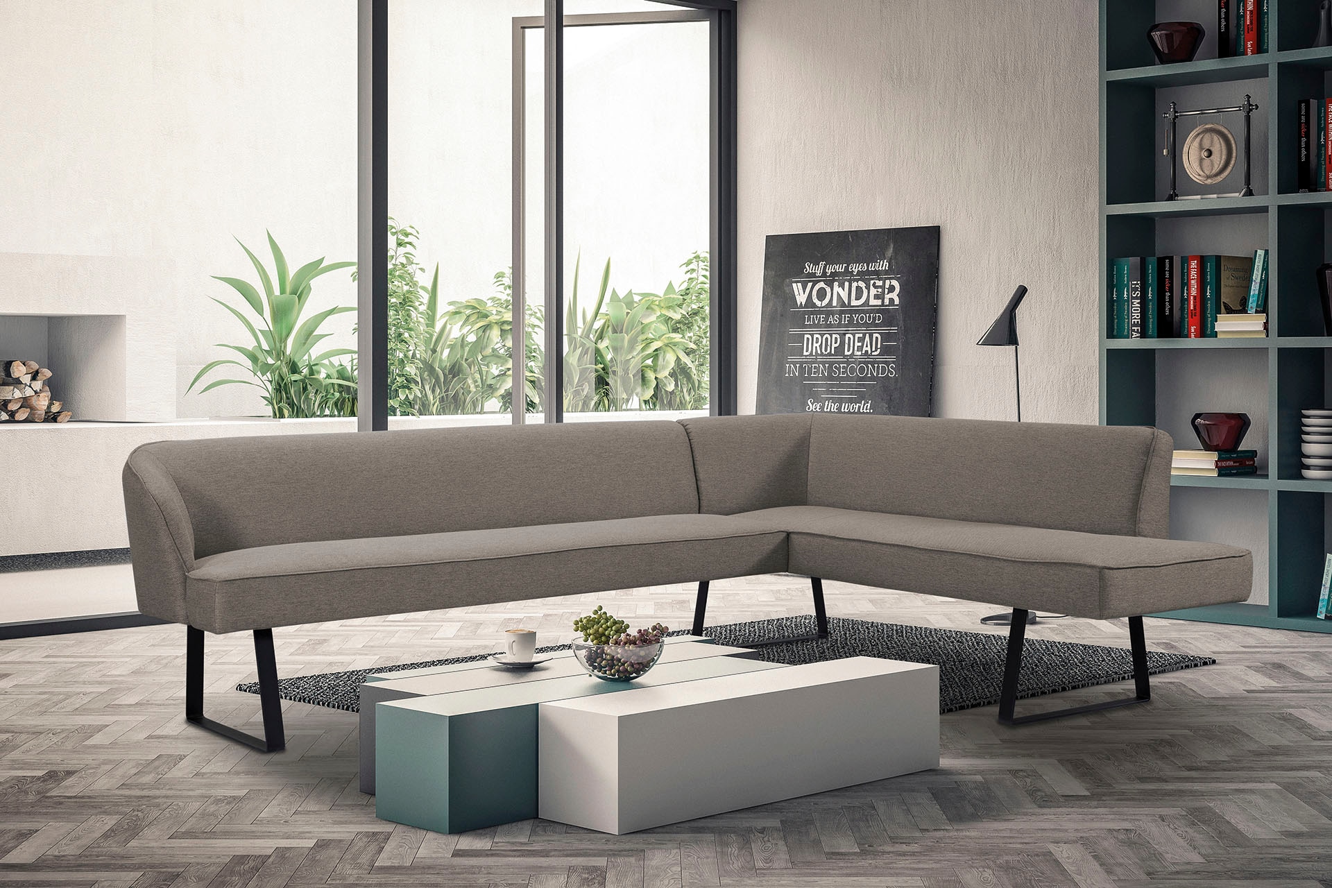 exxpo - sofa fashion, Eckbank »Americano« mit Keder und Metallfüßen, Bezug in verschiedenen Qualitäten, melange,