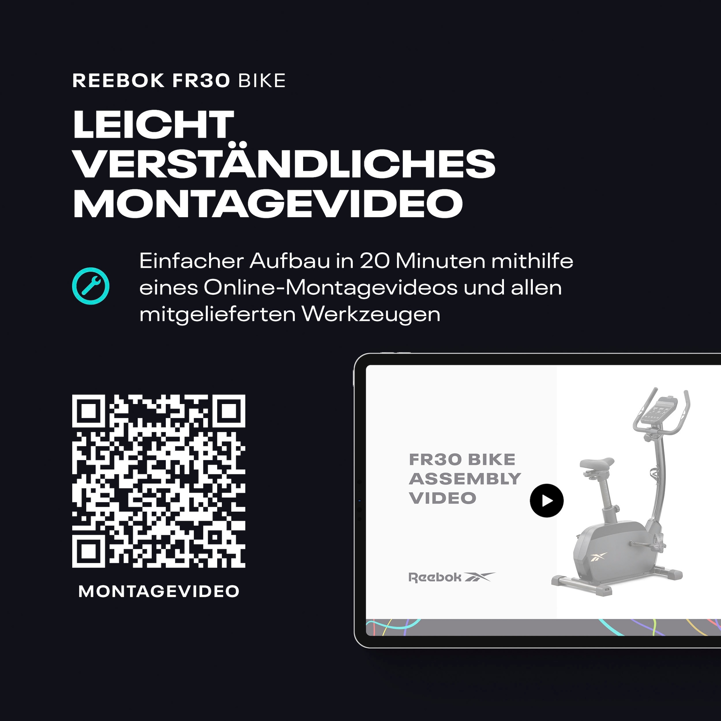 Reebok Ergometer »FR30«, (mit Tablet-Halterung), Schwungmasse ca. 9 kg, 32 Widerstandsstufen