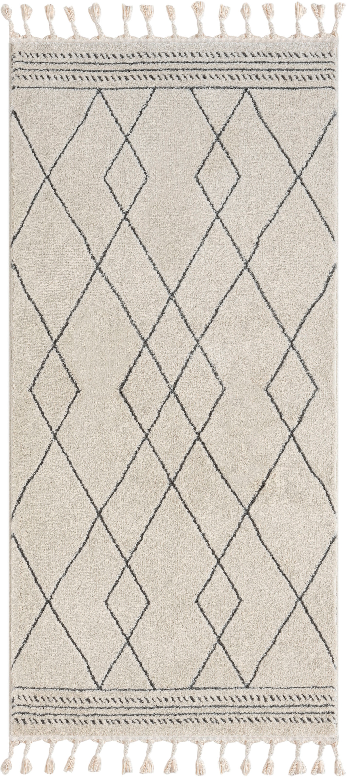 Myflair Möbel & Accessoires Hochflor-Teppich »Moroccan Design Lagerräumung«, rechteckig, 24 mm Höhe, modern, marokkanisches Design, Rauten Muster, weich, mit Fransen