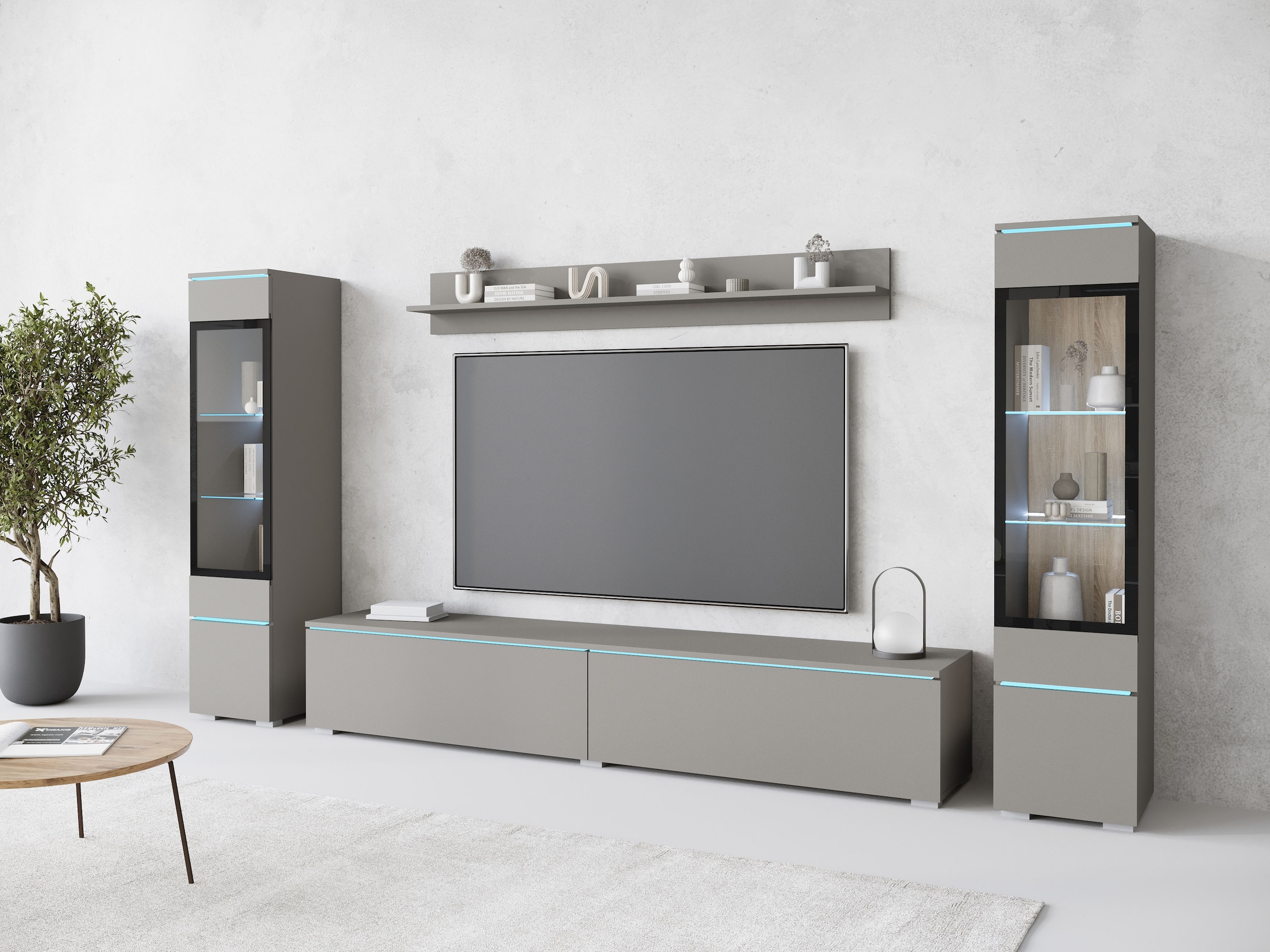 INOSIGN Wohnwand »VERA II, Vitrinen Türanschlag wechselbar«, (Komplett-Set, 4 St.), Mediawand 260 cm, Vitrine mit Verglasung, stehend und hängend