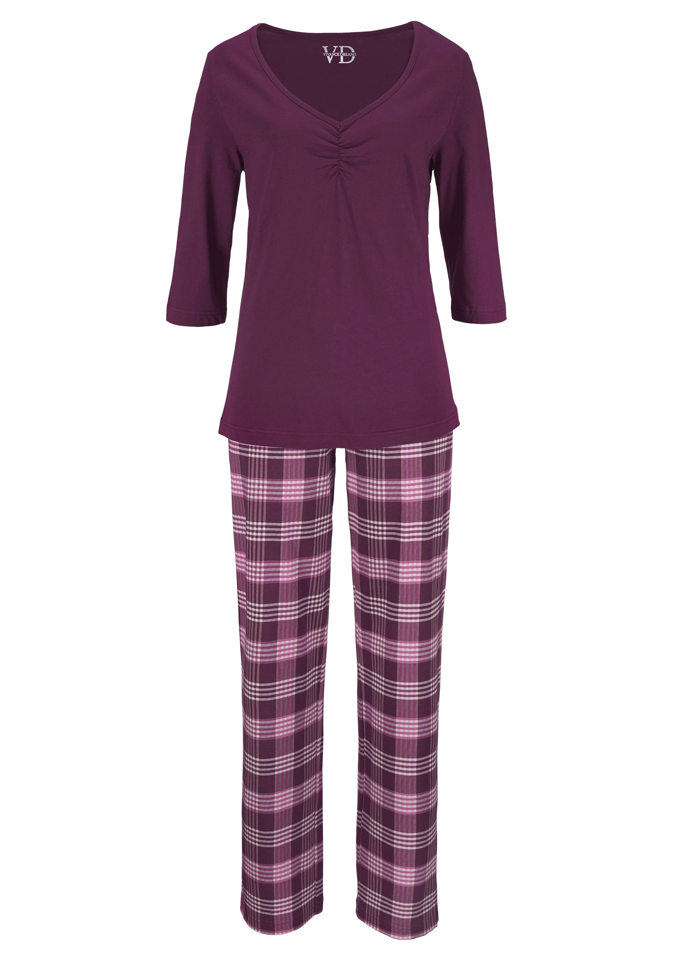 Vivance Dreams Pyjama, (4 tlg., 2 Stück), mit karierter Hose
