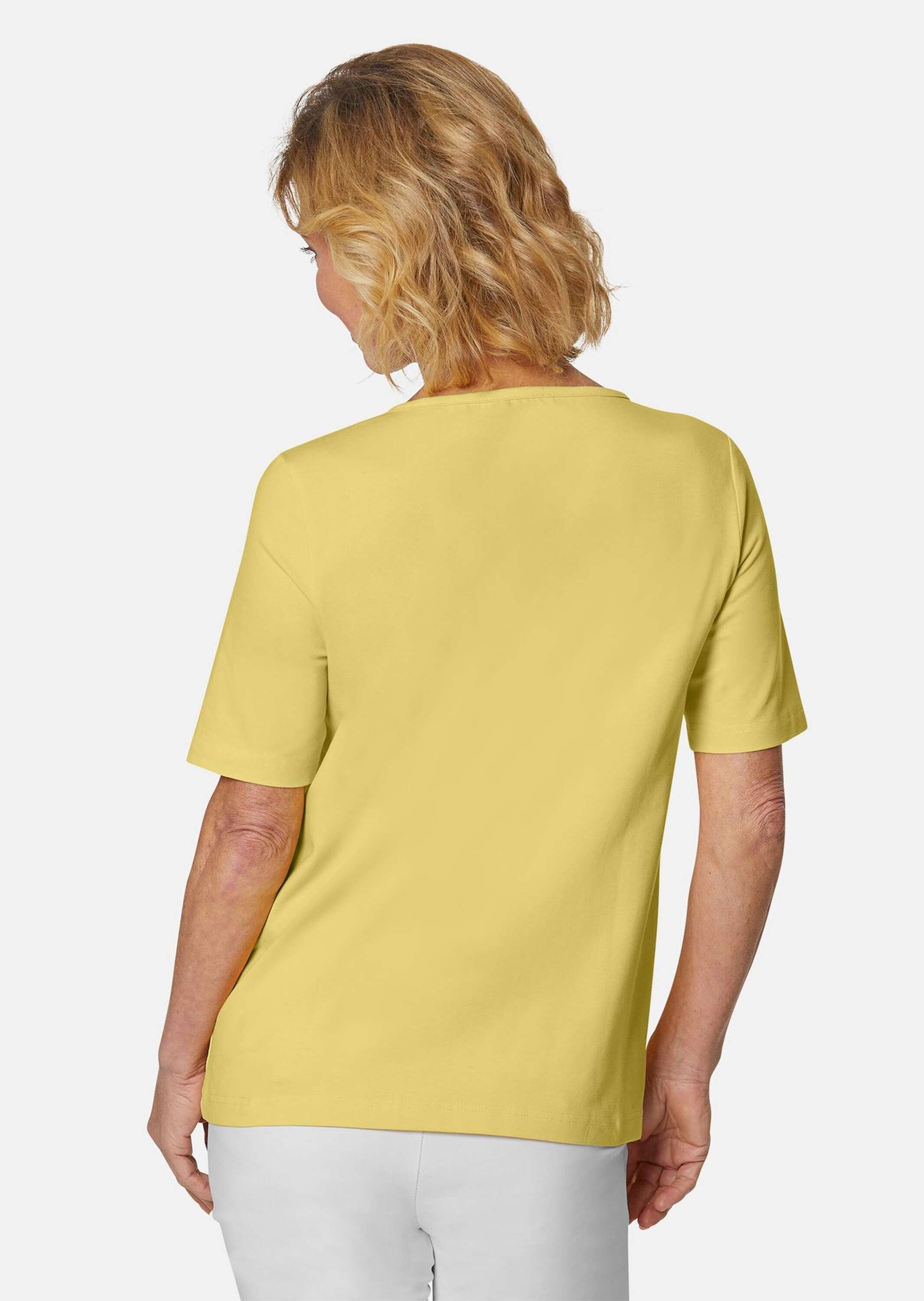 GOLDNER Langarm-Poloshirt »Kurzgröße T-Shirt mit charmantem Ausschnitt und Schmucksteinchen«