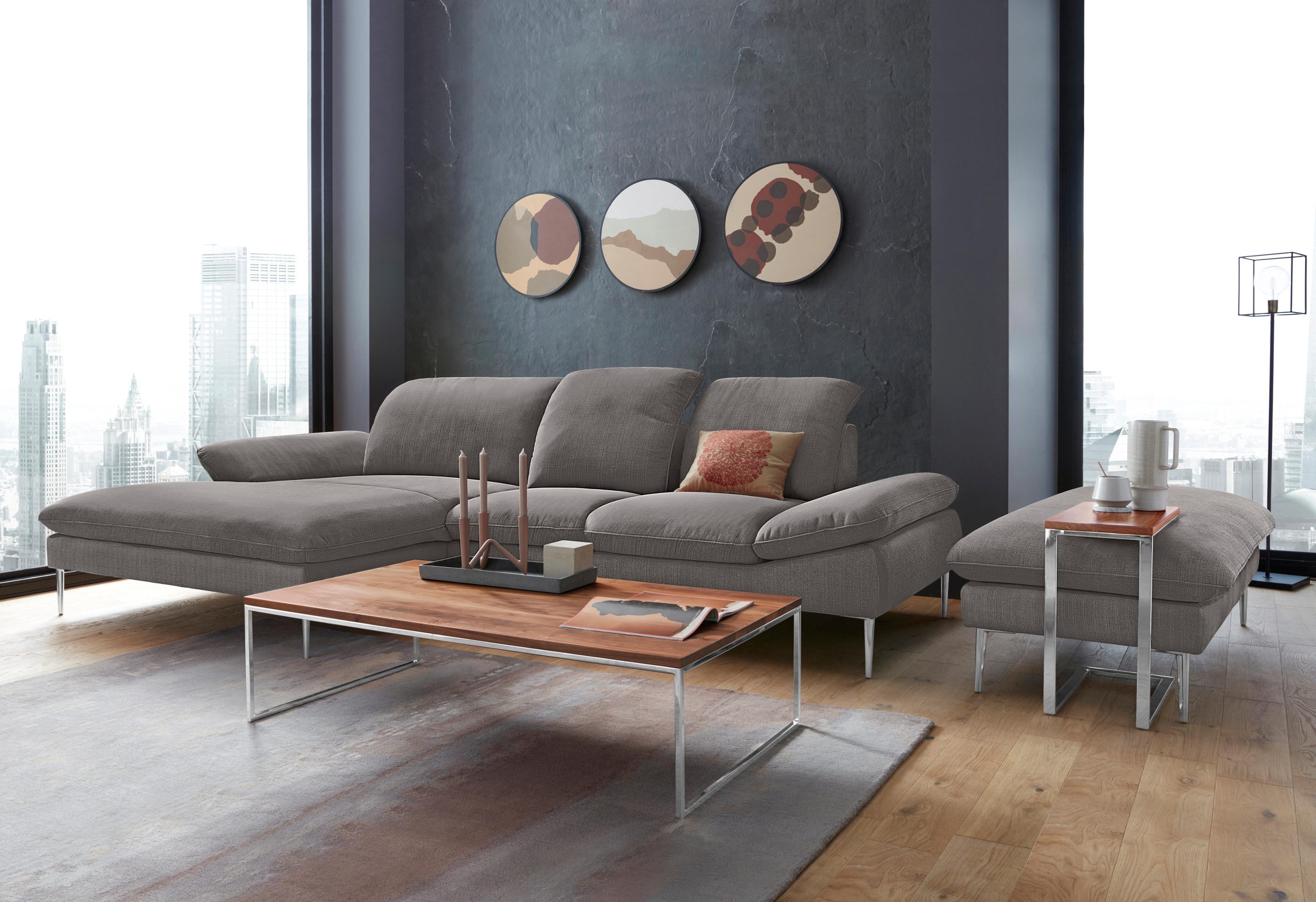 W.SCHILLIG Ecksofa »enjoy&MORE, Designsofa, elegant und bequem, L-Form«, mit Sitztiefenverstellung, Füße Chrom glänzend, Breite 310 cm