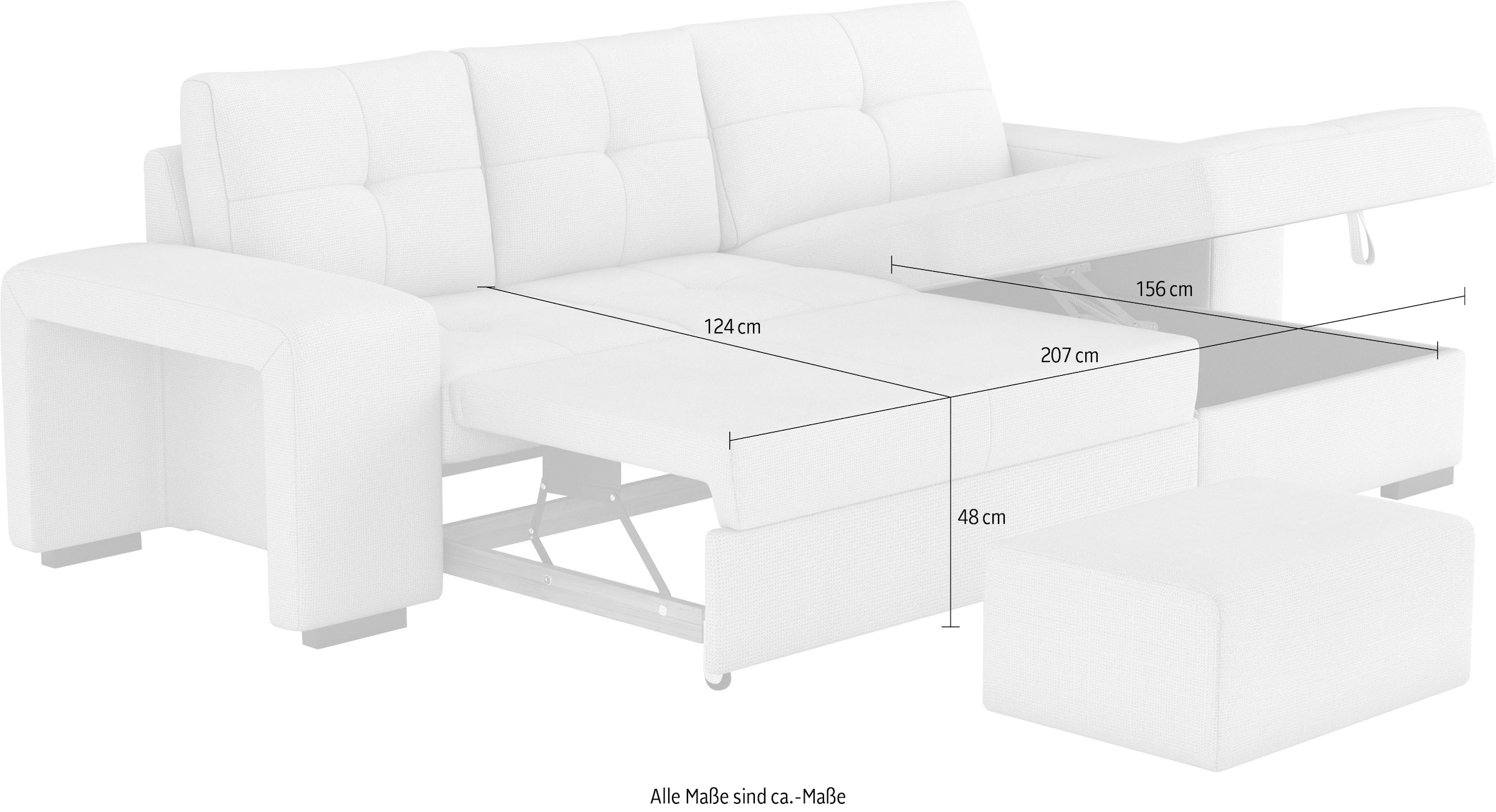 COTTA Ecksofa »Mattina L-Form«, mit Hocker, wahlweise mit Bettfunktion & Bettkasten