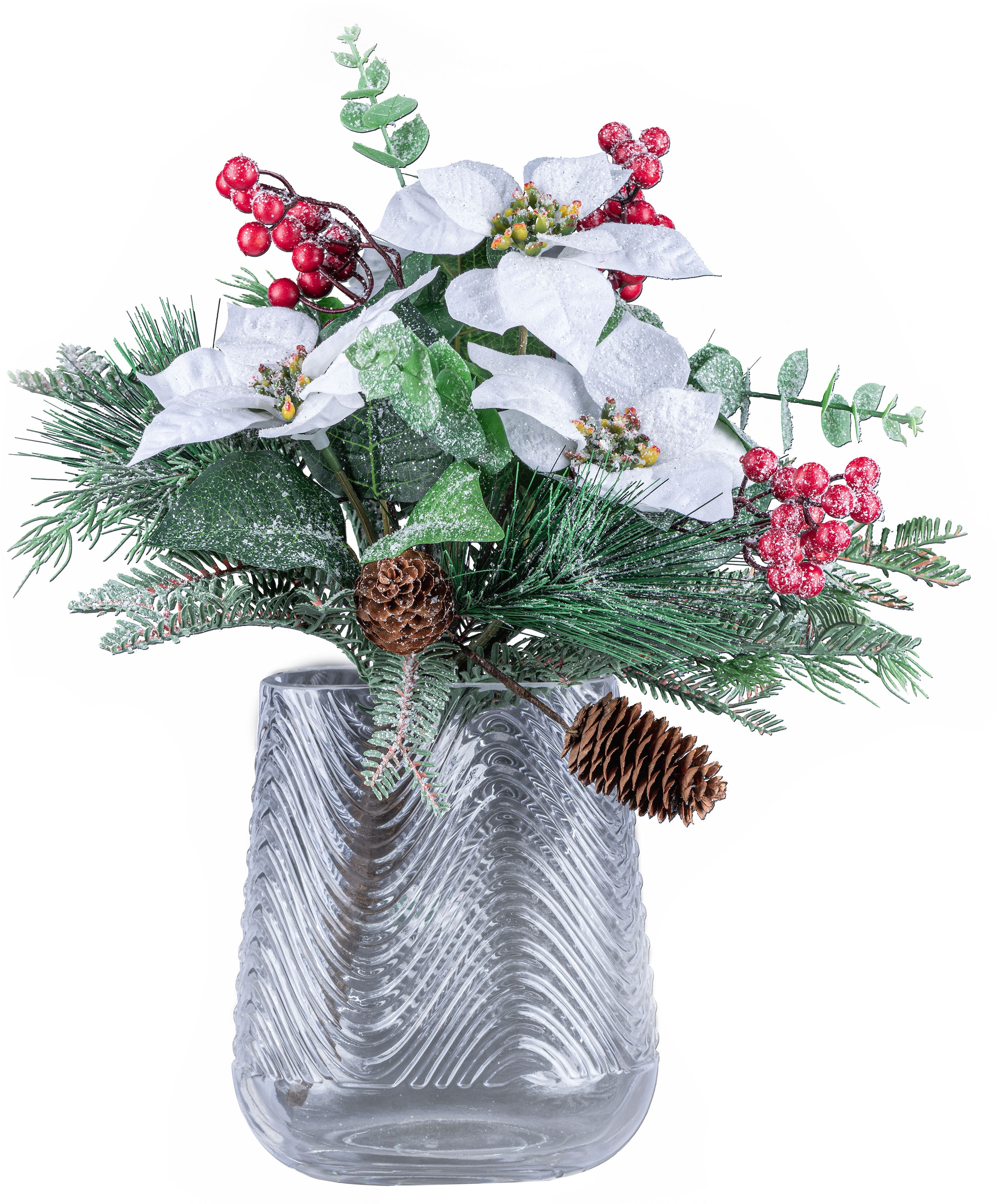 in Poinsettien-Mixbund 2 Vase, kaufen Bouquet), Creativ (Set, St., Rechnung deco geeister 1 »Weihnachtsdeko«, Optik 1 Dekovase mit auf