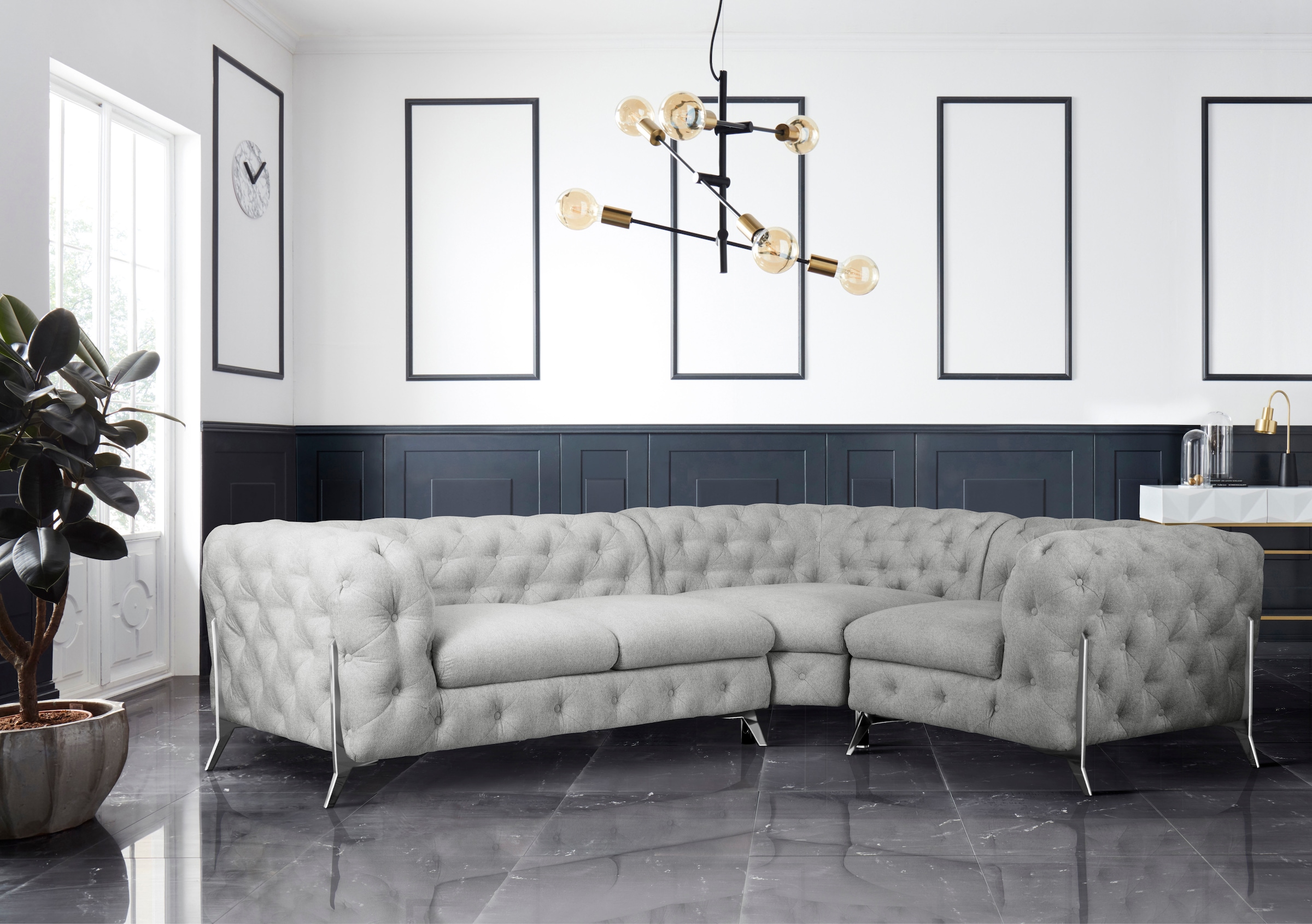 Leonique Chesterfield-Sofa »Amaury L-Form«, moderne Chersterfield-Optik, Breite 262 cm, Fußfarbe wählbar