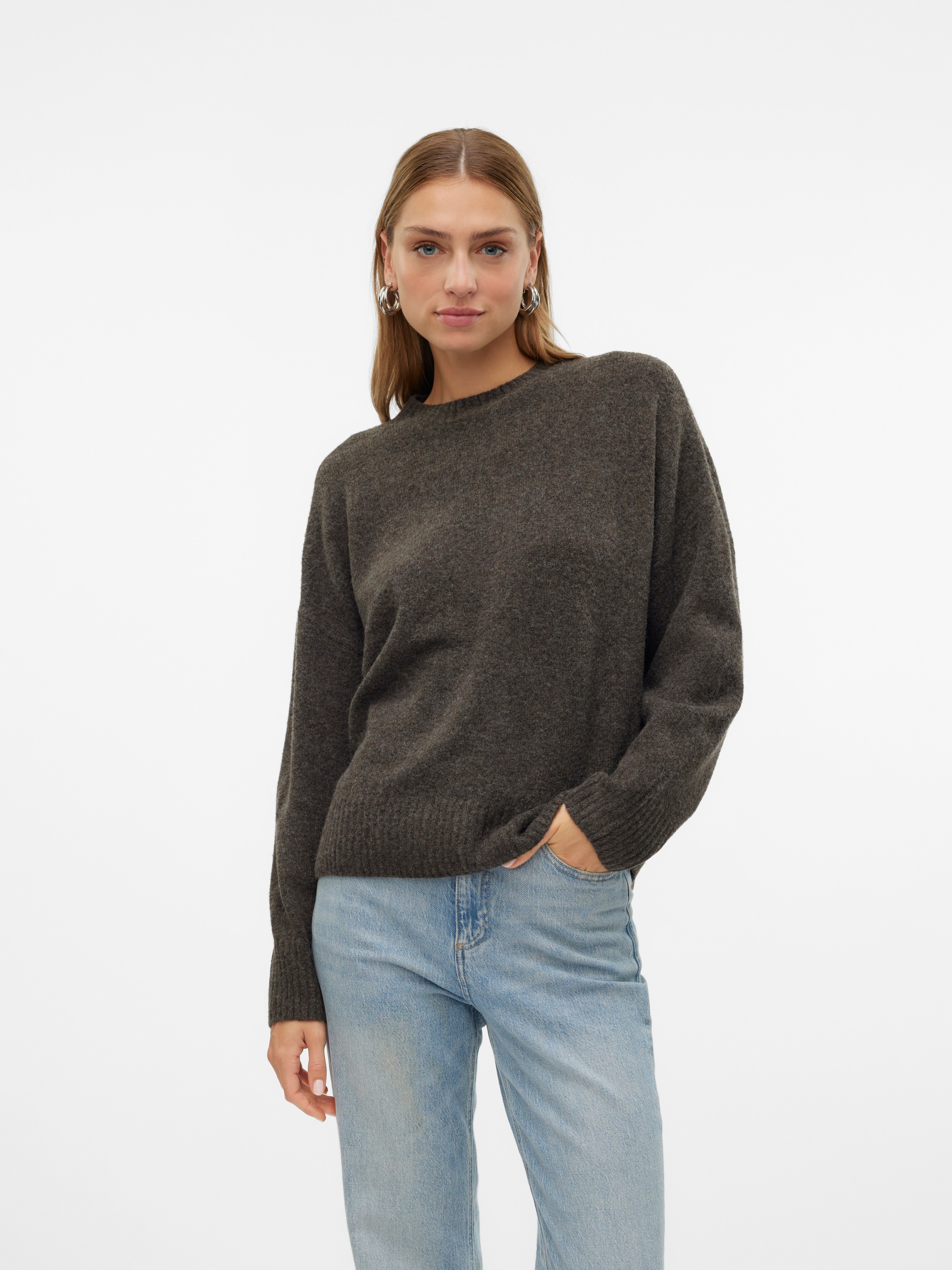 Vero Moda Strickpullover »VMBOOM LS O-NECK PULLOVER GA NOOS« Materialmix, loose fit
