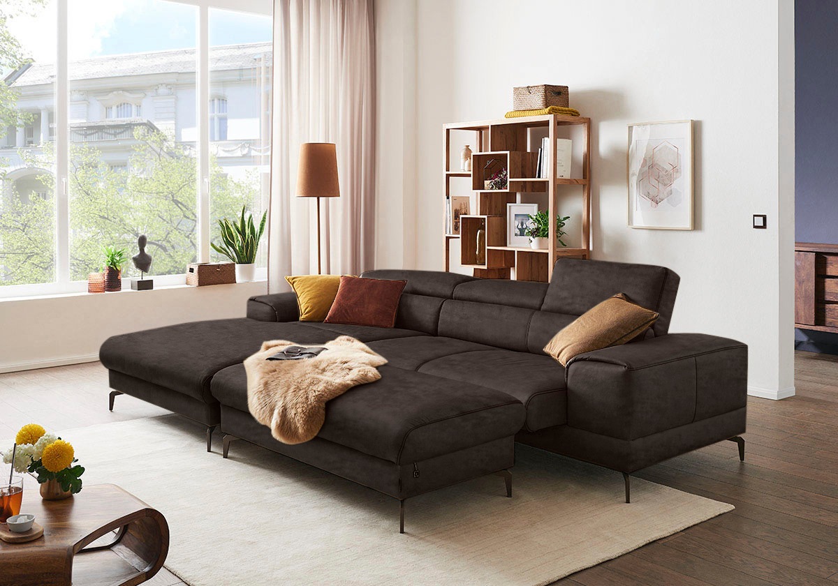 W.SCHILLIG Ecksofa »piedroo, Designsofa mit tollem Sitzkomfort, elegant und bequem, L-Form«, Kopfteilverstellung, wahlweise mit Sitztiefenverstellung, Breite 303cm