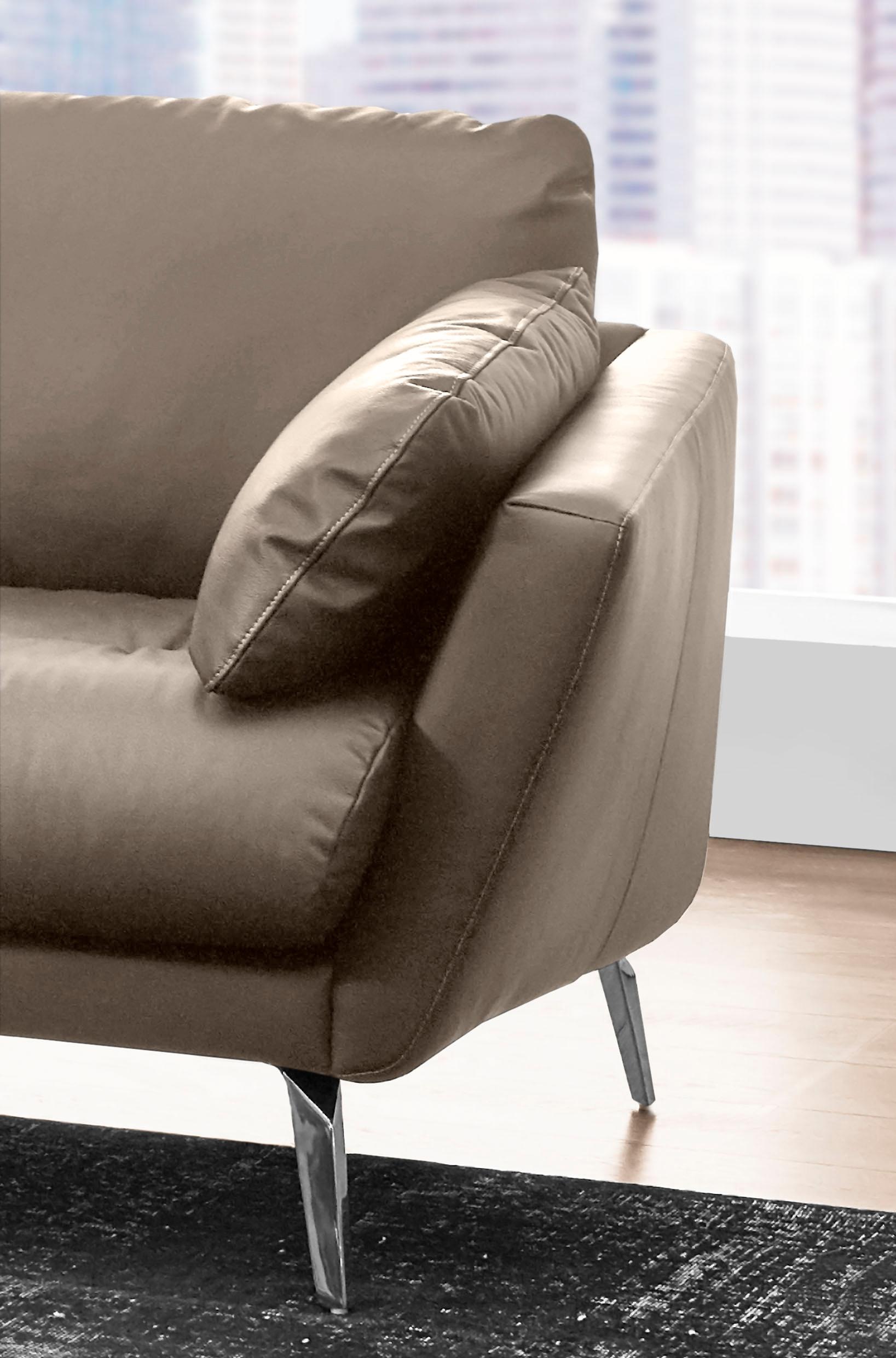 W.SCHILLIG Ecksofa »softy, Designsofa, zeitlos und elegant, hoher Sitzkomfort, L-Form«, mit dekorativer Heftung im Sitz, Füße Chrom glänzend