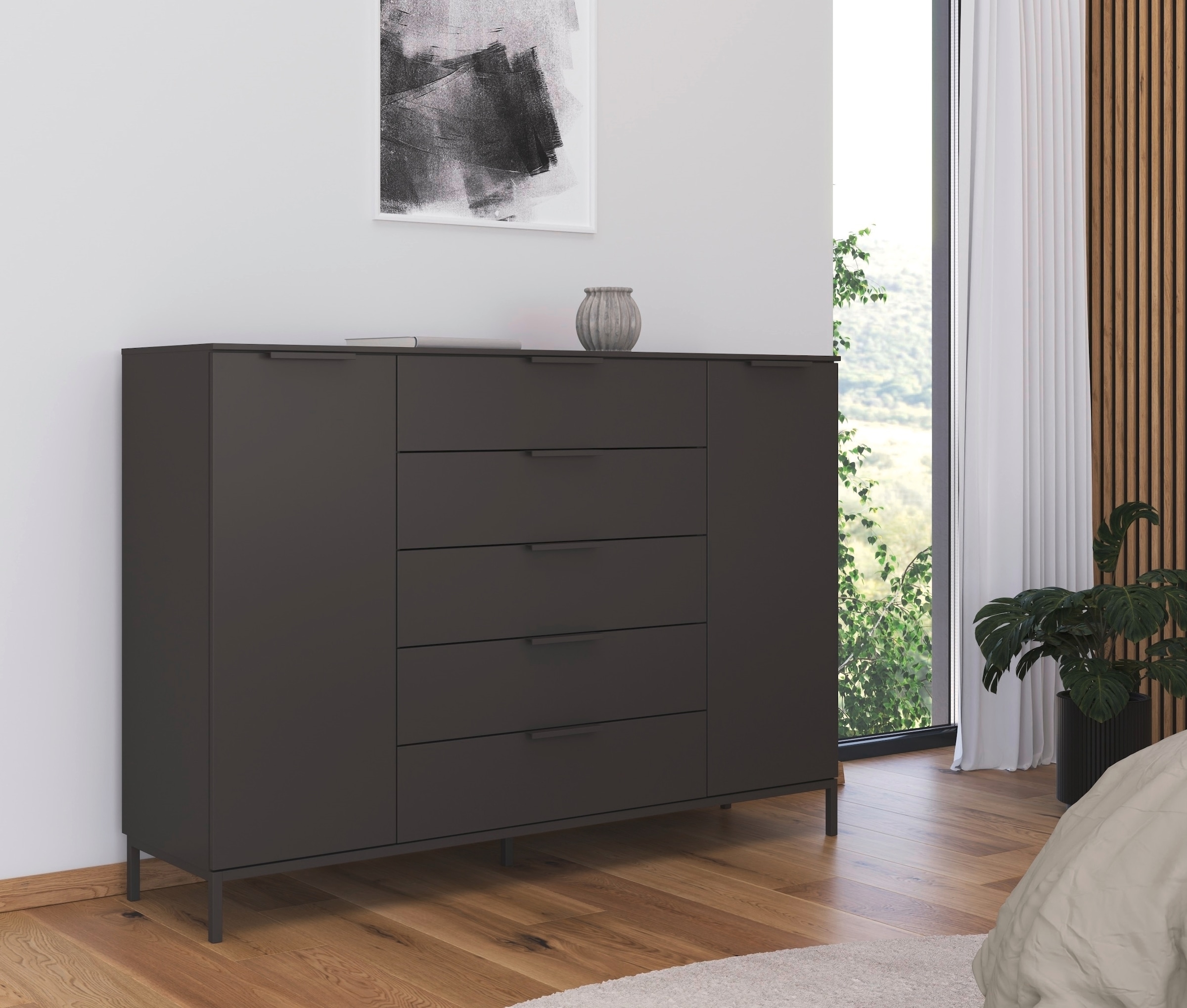 rauch Kombikommode »Kommode Türkommode Sideboard Kombikommode FLIPP«, (Breite 160/180 cm mit 4 Einlegeböden), 2-türig mit 5 Schubladen und Soft-Close-Funktion in zwei Breiten