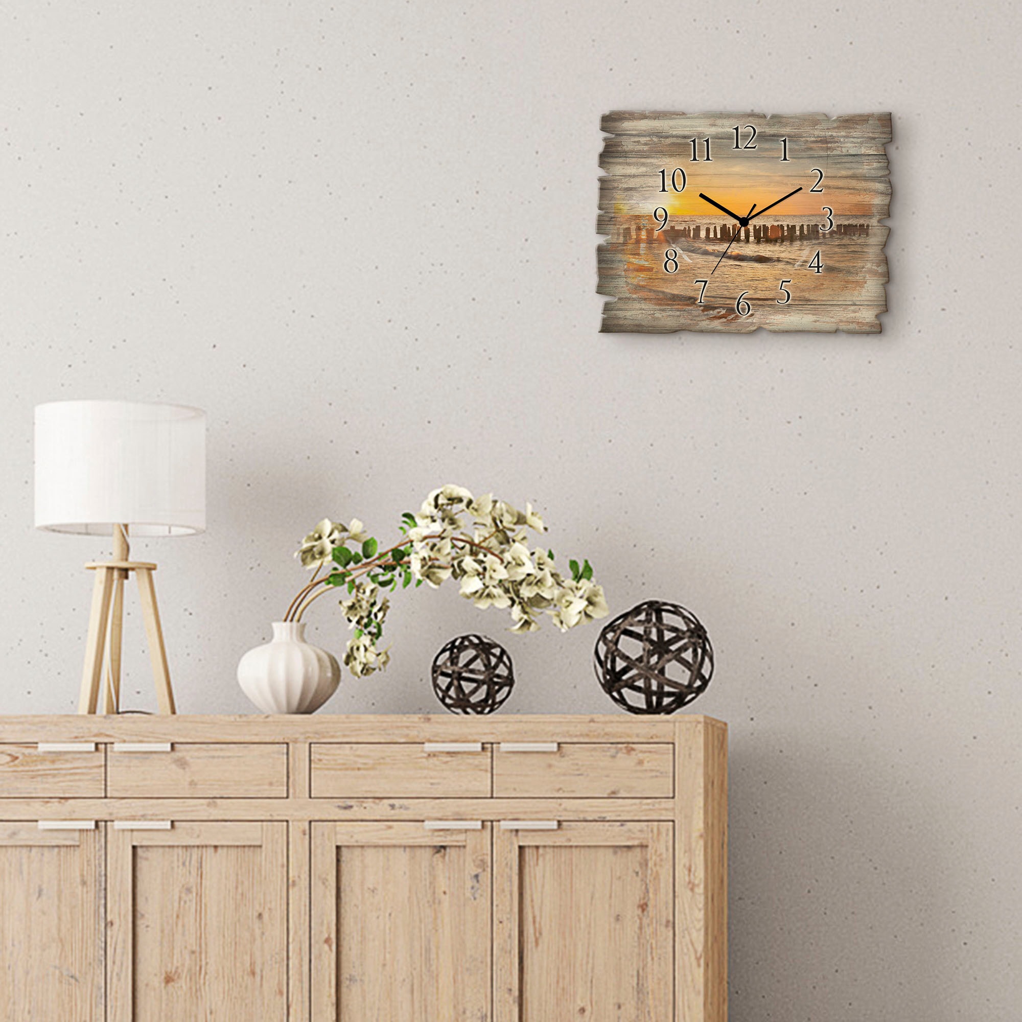 Artland Wanduhr »Schöner Sonnenuntergang am Strand« wahlweise mit  Quarz- oder Funkuhrwerk, lautlos ohne Tickgeräusche