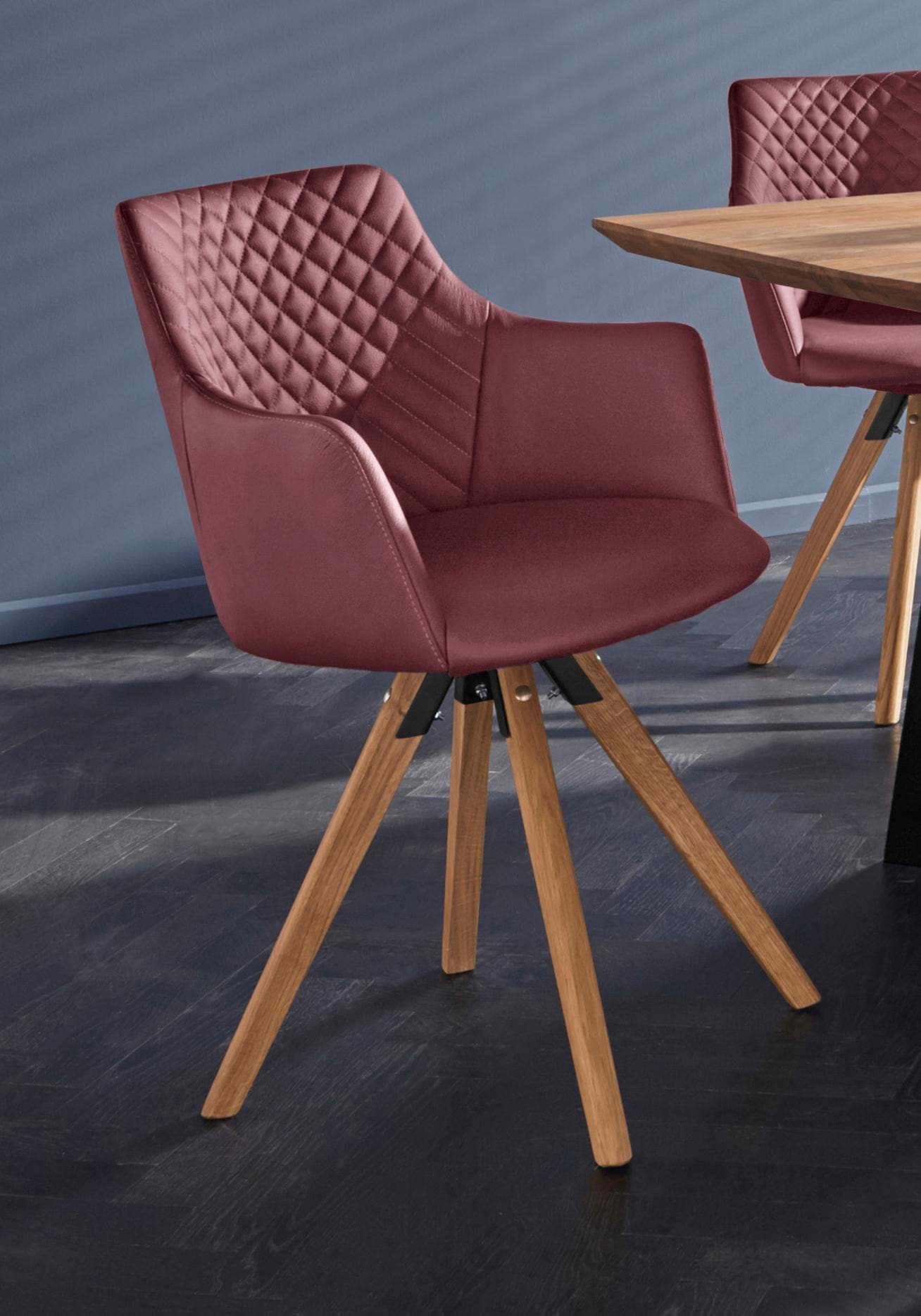 Home affaire Armlehnstuhl »LISABON« (Set) 2 Stk.mit Drehfunktion, Bezug aus Leder, Gestell aus Eiche Massivholz geölt