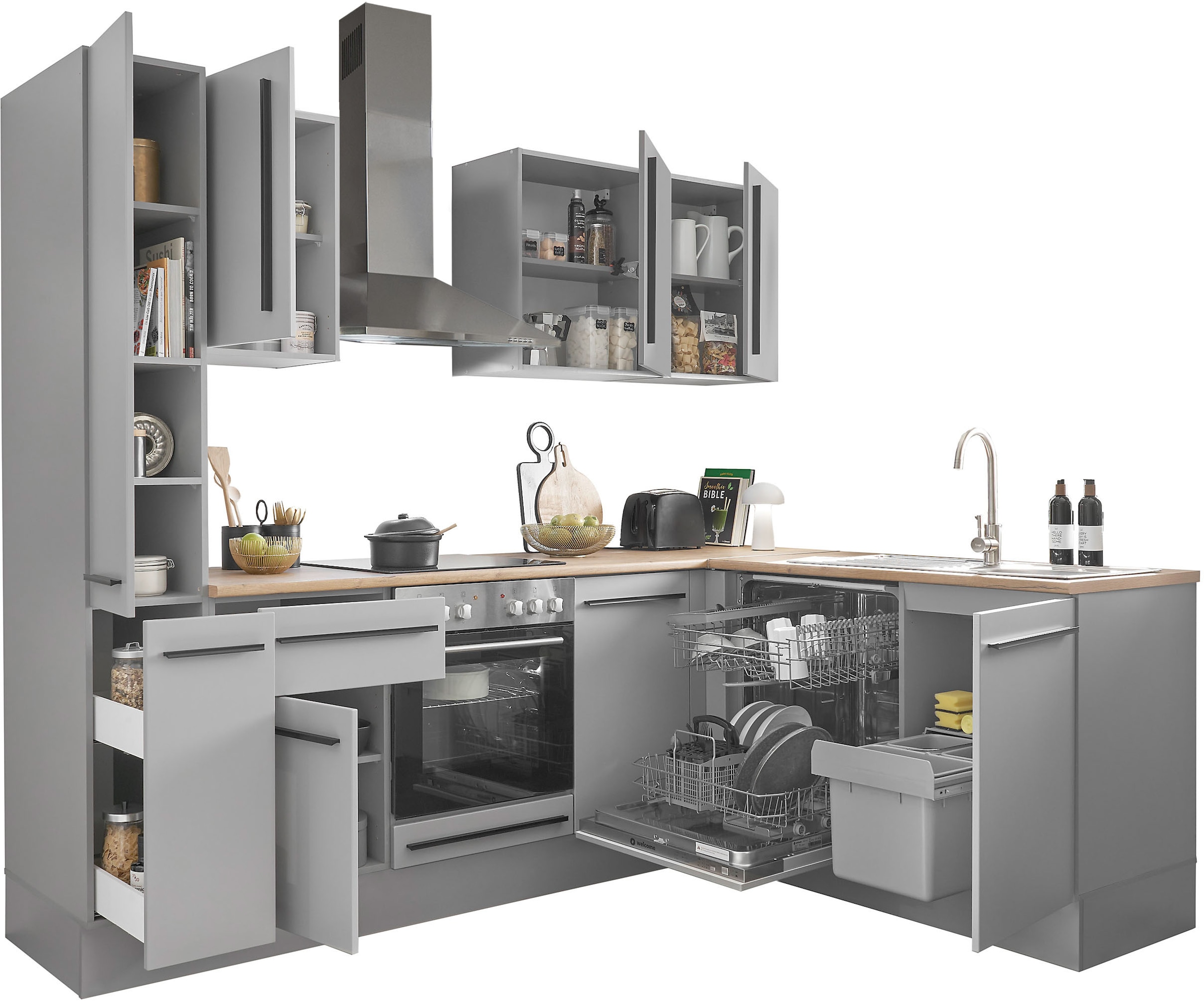 BASIC by Balculina Winkelküche »Denver, Küche BxHxT 250/115 x 211 x 60« Breite 250 cm, wahlweise mit E-Geräten und Induktion