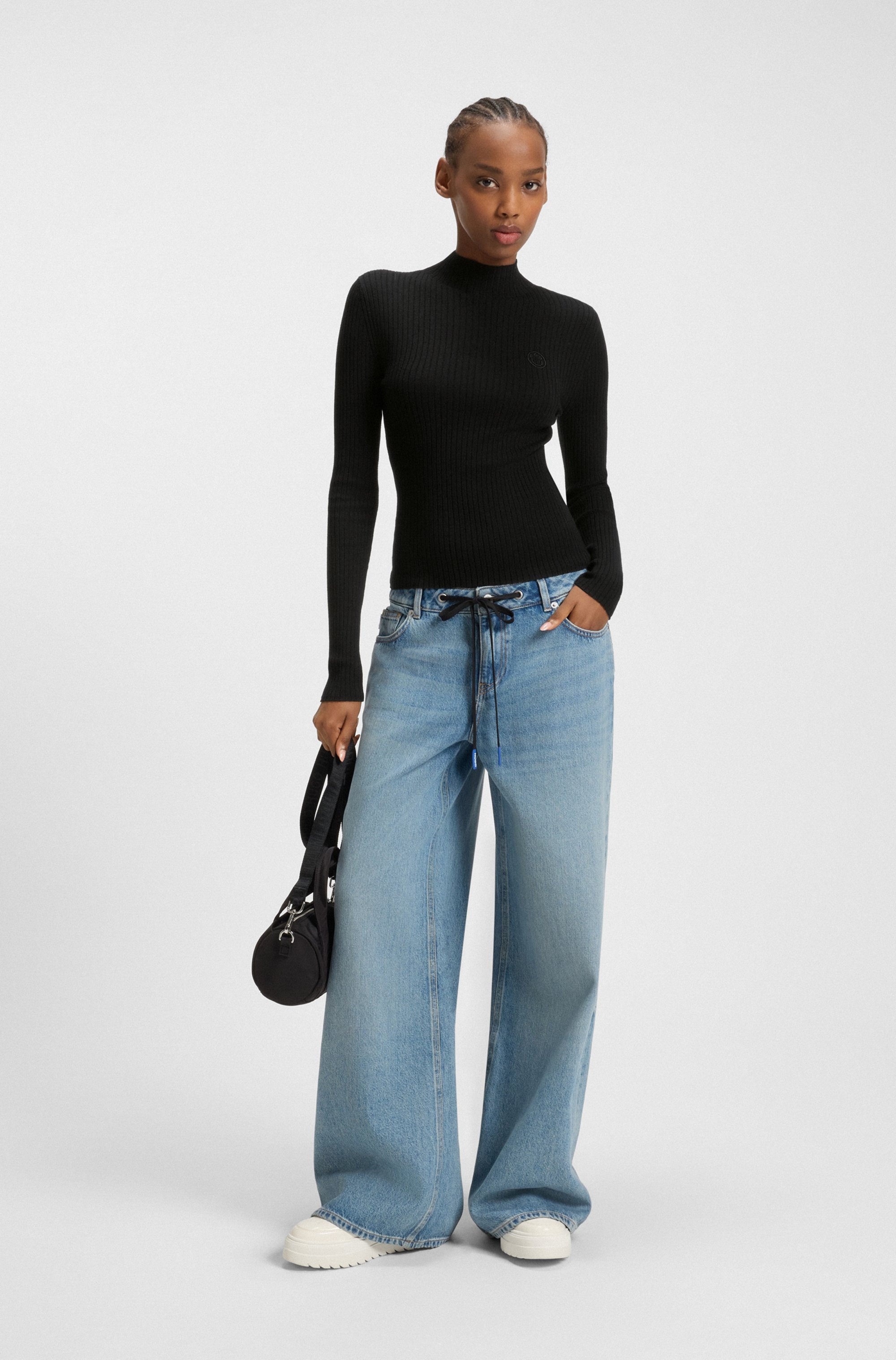 HUGO Blue Stehkragenpullover »Sarmie« mit Label-Stitching