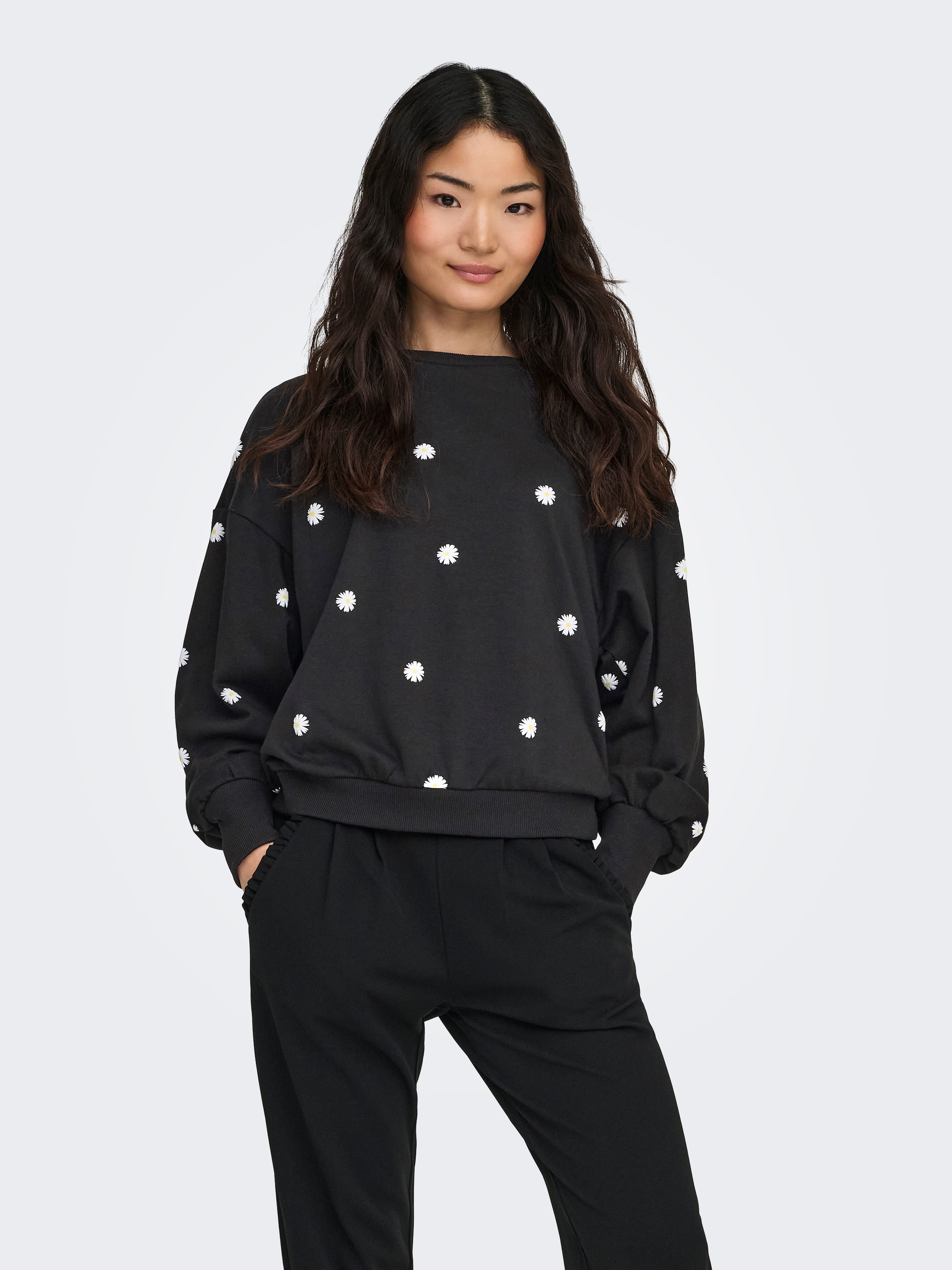ONLY Sweatshirt »ONLBROOKE L/S O-NECK FLOWER SWT«, Baumwollmischung, regular fit
