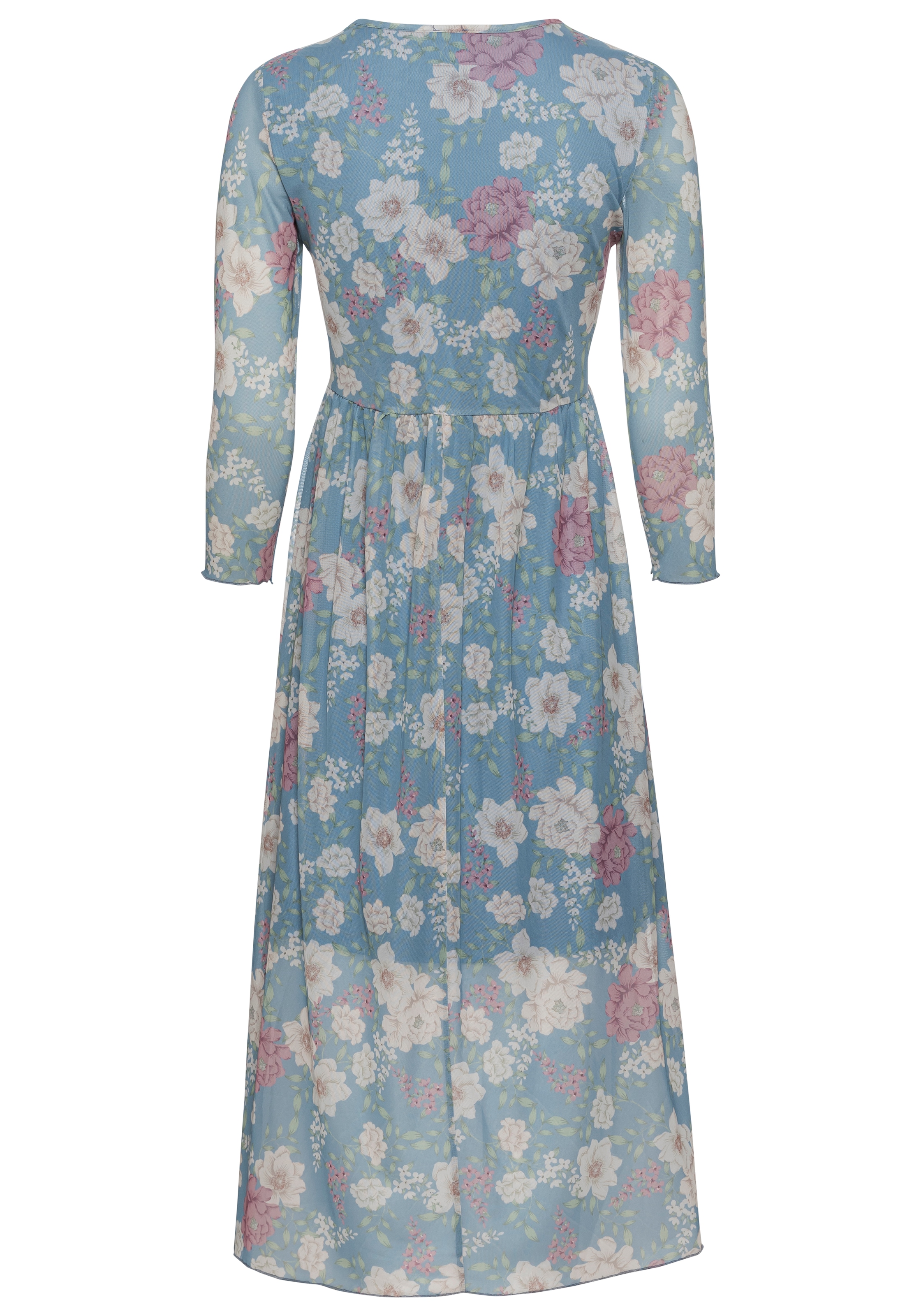 Laura Scott Meshkleid, wadenlang, ausgestellt, aus Mesh, 3/4-Ärmel