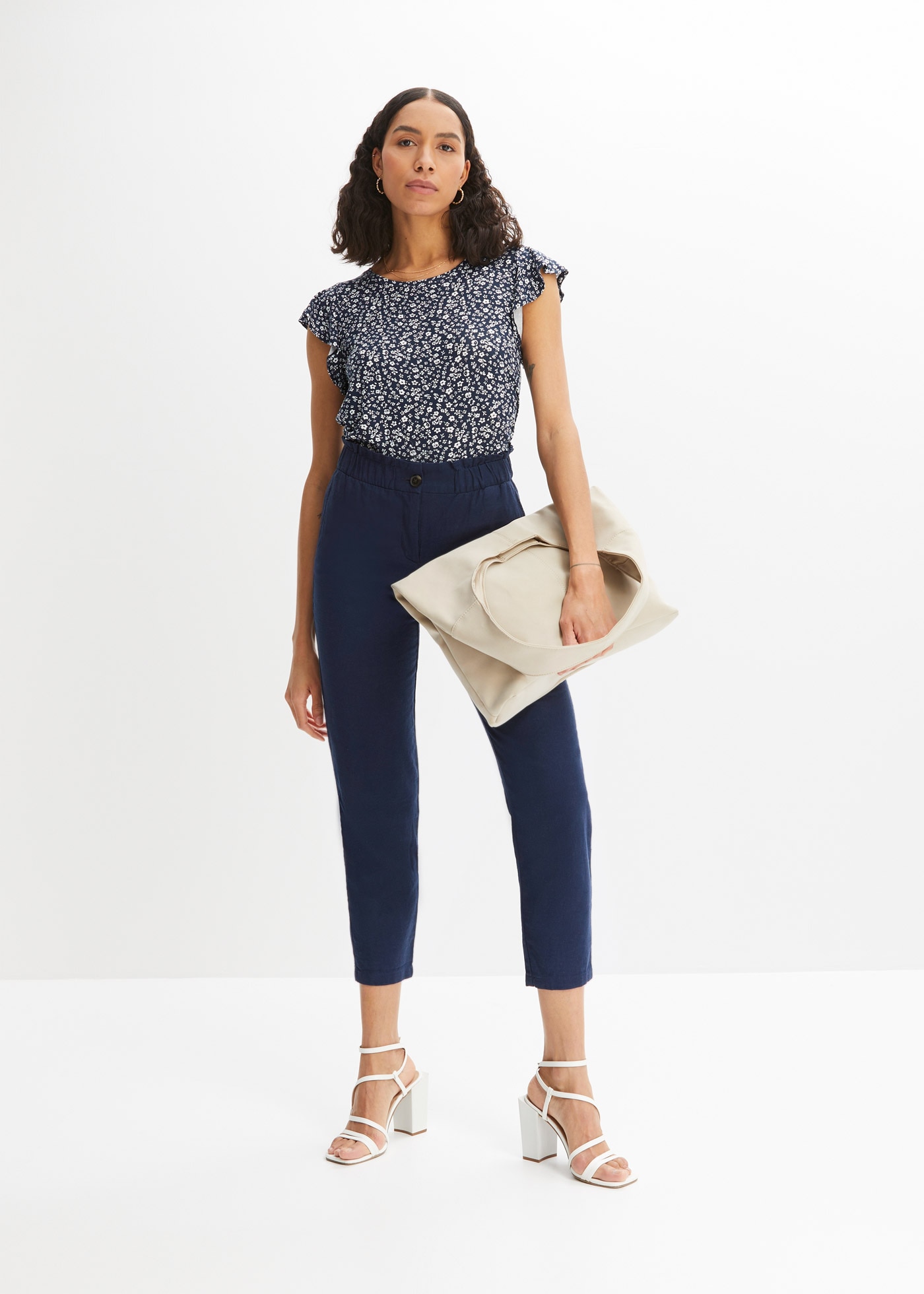 bonprix T-Shirt bequeme Passform, Kurzarm-Design, mit Volantärmeln