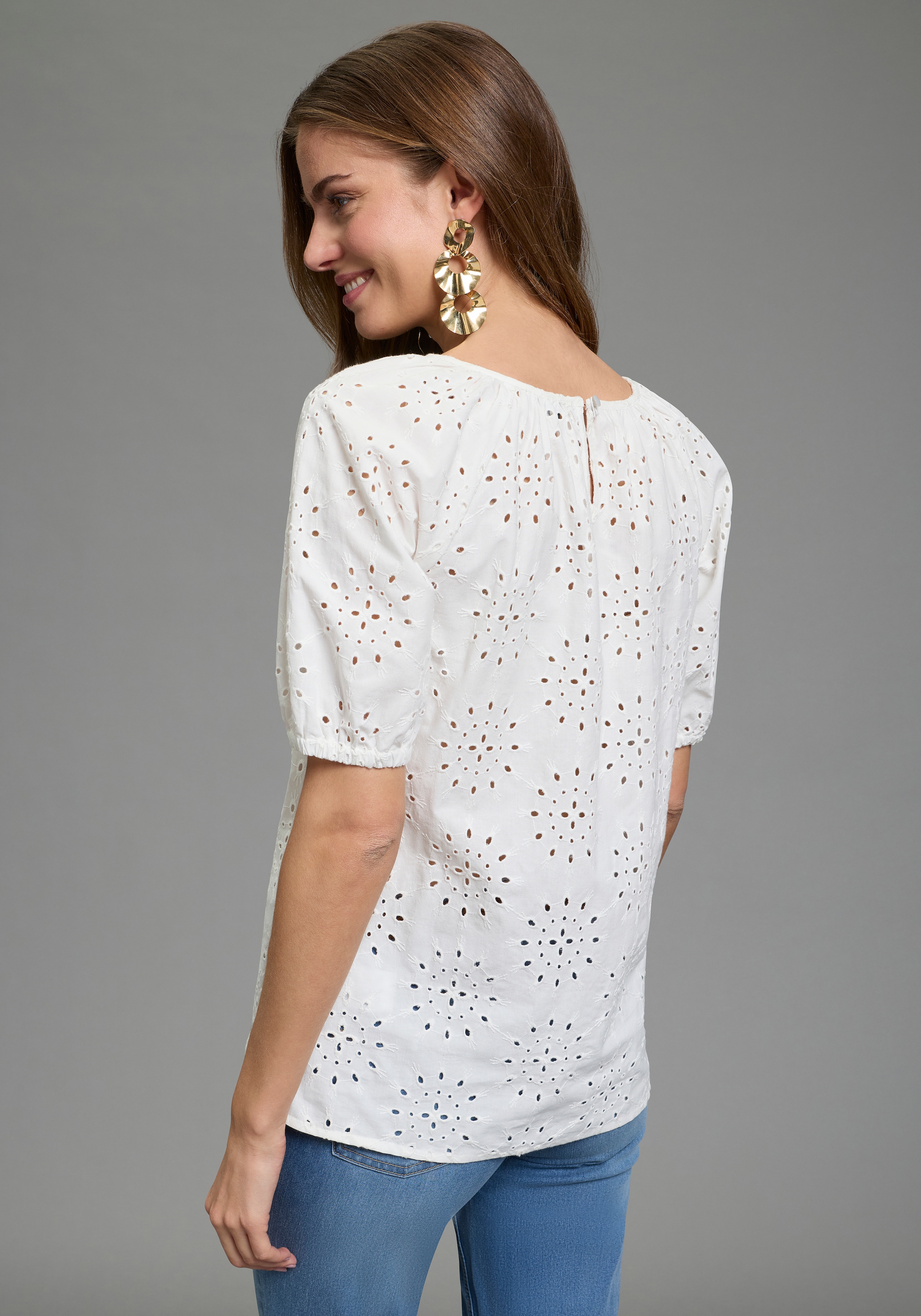 Laura Scott Schlupfbluse mit echter Lochstickerei, aus Baumwolle