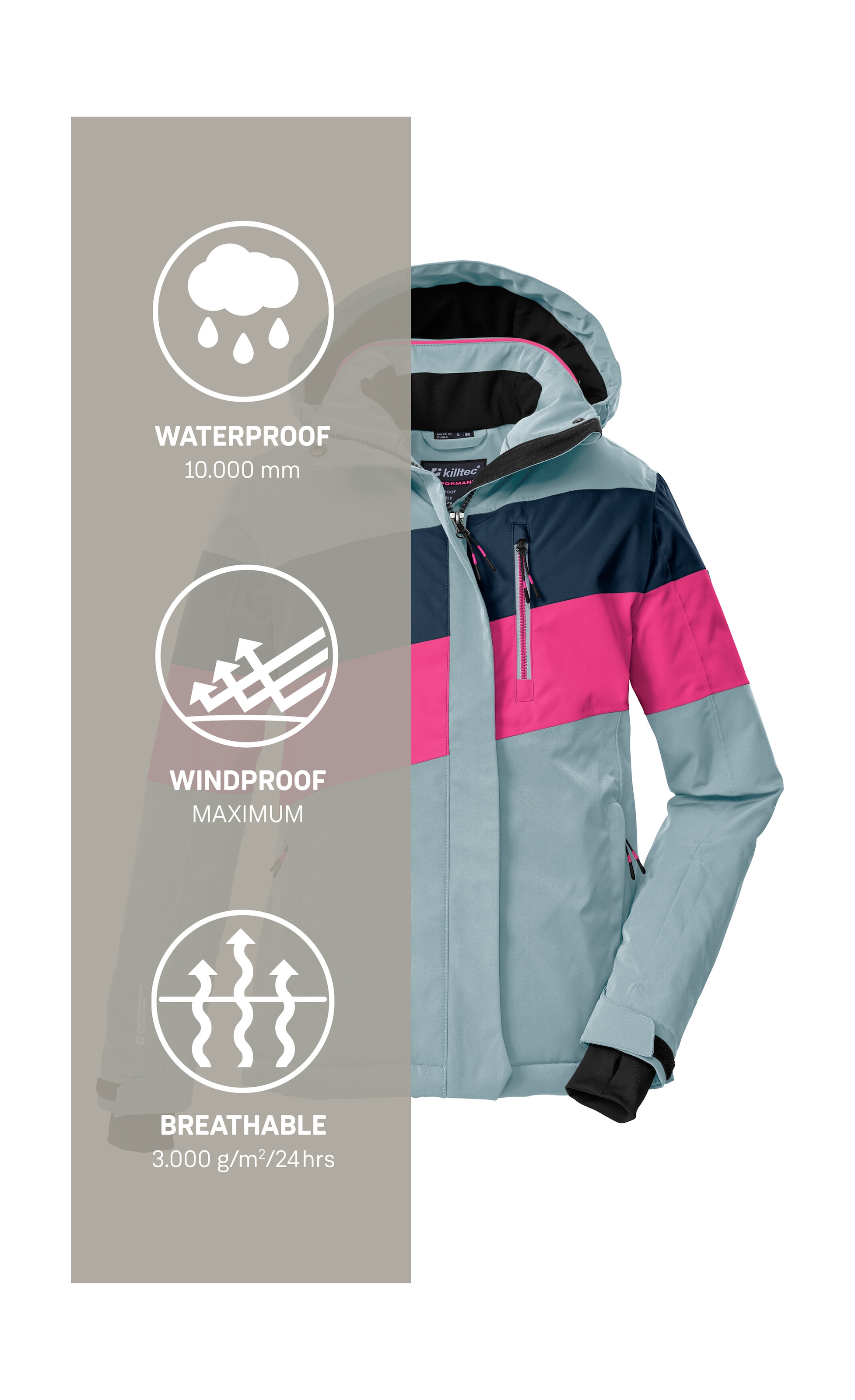 Killtec Skijacke »KSW 197 GRLS SKI JCKT«, Wasserdicht, atmungsaktiv, verstellbare Kapuze, viele Taschen