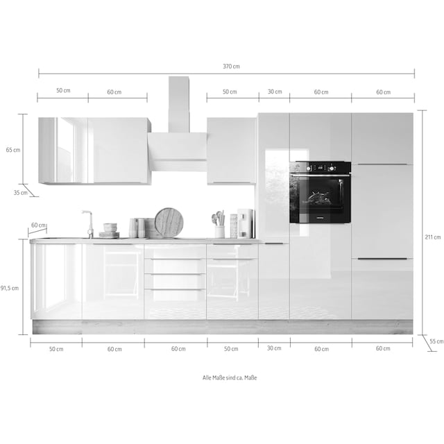RESPEKTA Küchenzeile »Safado aus der Serie Marleen«, Breite 370 cm, mit Soft -Close auf Rechnung bestellen