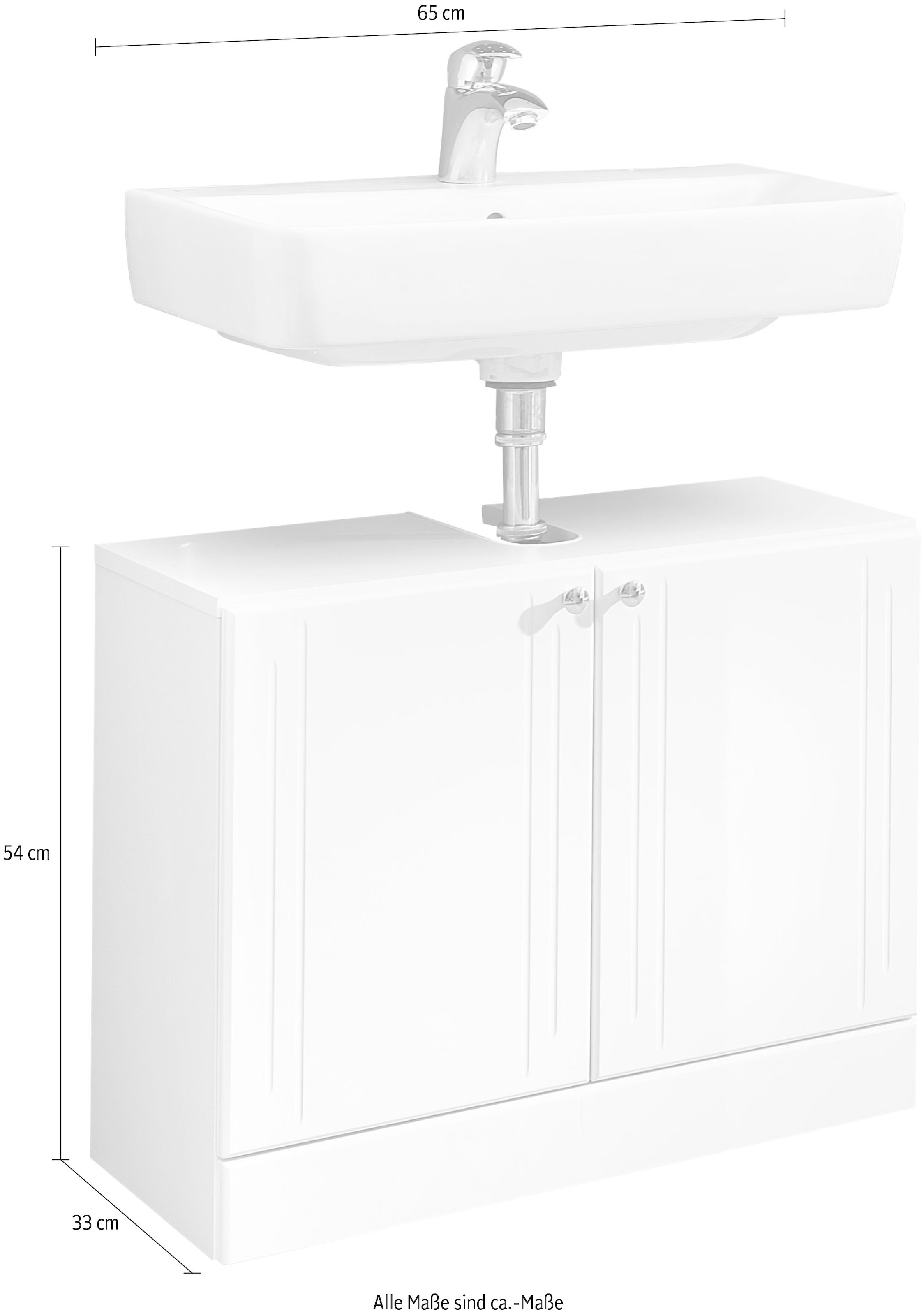 Saphir Waschbeckenunterschrank »Quickset 955 Unterbeckenschrank, Weiß Hochglanz, 2 Türen«, Waschbeckenschrank inkl. Türdämpfer, 65 cm breit, ohne Waschbecken