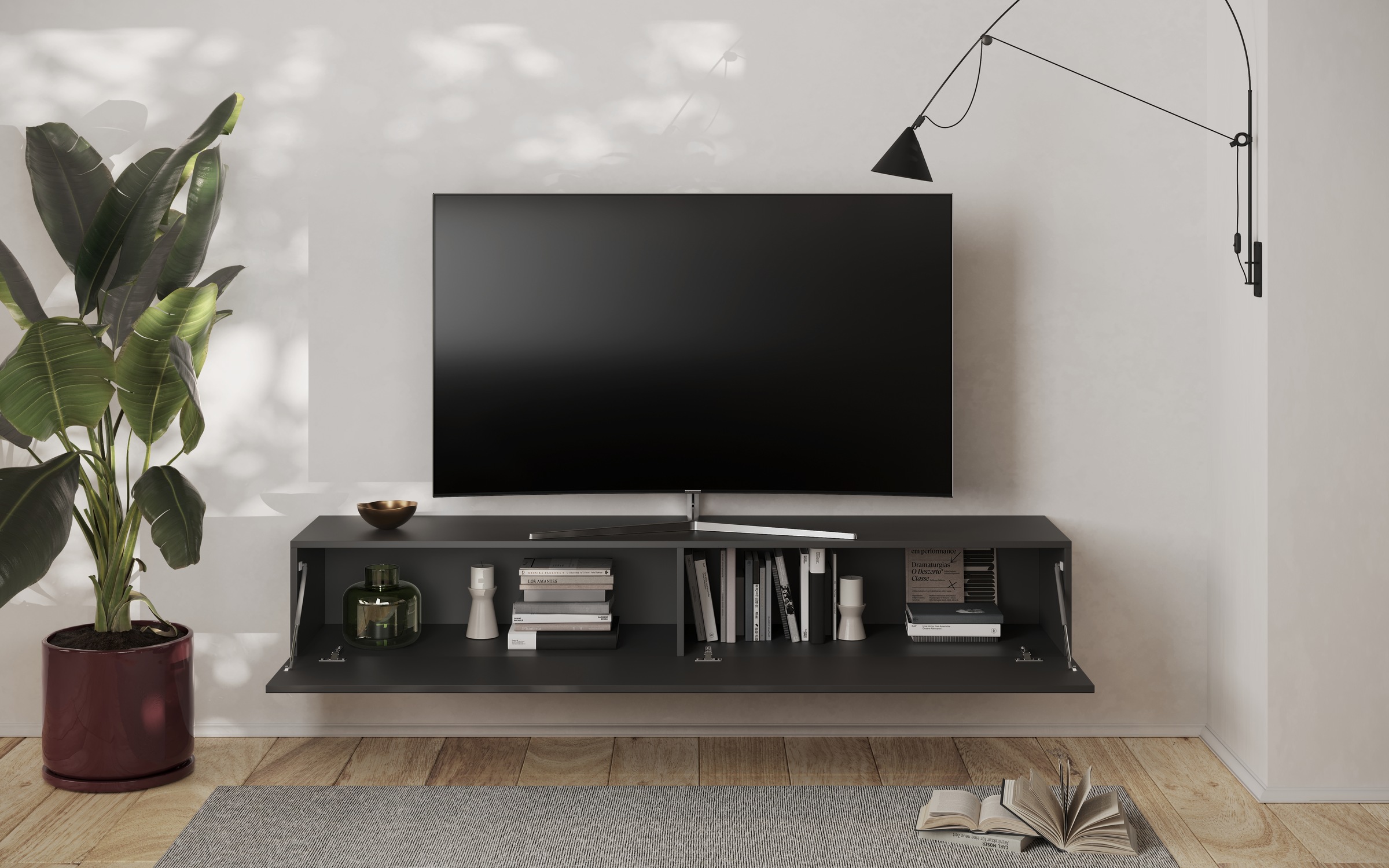 INOSIGN Lowboard »Snake Breite 180 cm, modernes TV-Board hängend mit 1 Klappe,«, TV-Möbel, TV-Schrank, Front mit Siebdruck