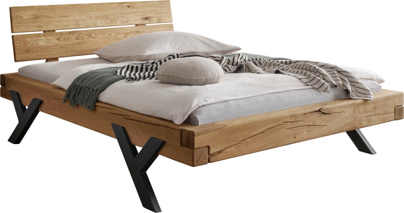 Home affaire Massivholzbett »Ultima Balkenbett Doppelbett, Füße aus Metall in Y-Form« hohe Belastbarkeit: 200kg je Seite,  FSC®-zertifizierte Wildeiche oder Fichte, viele Breiten zur Auswahl