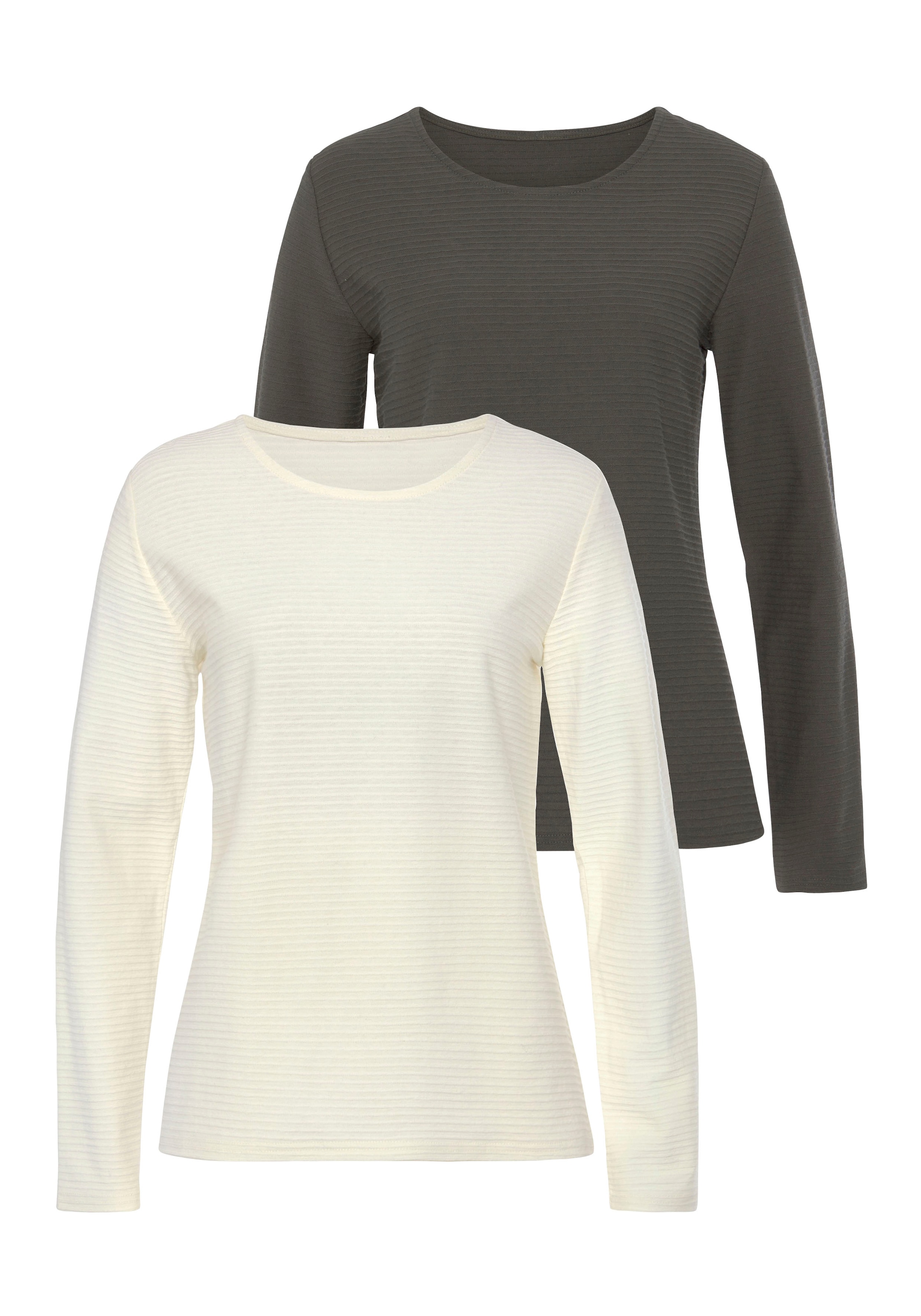 LASCANA Langarmshirt »mit Streifenstruktur«, (2er-Pack), aus weicher Baumwoll-Qualität