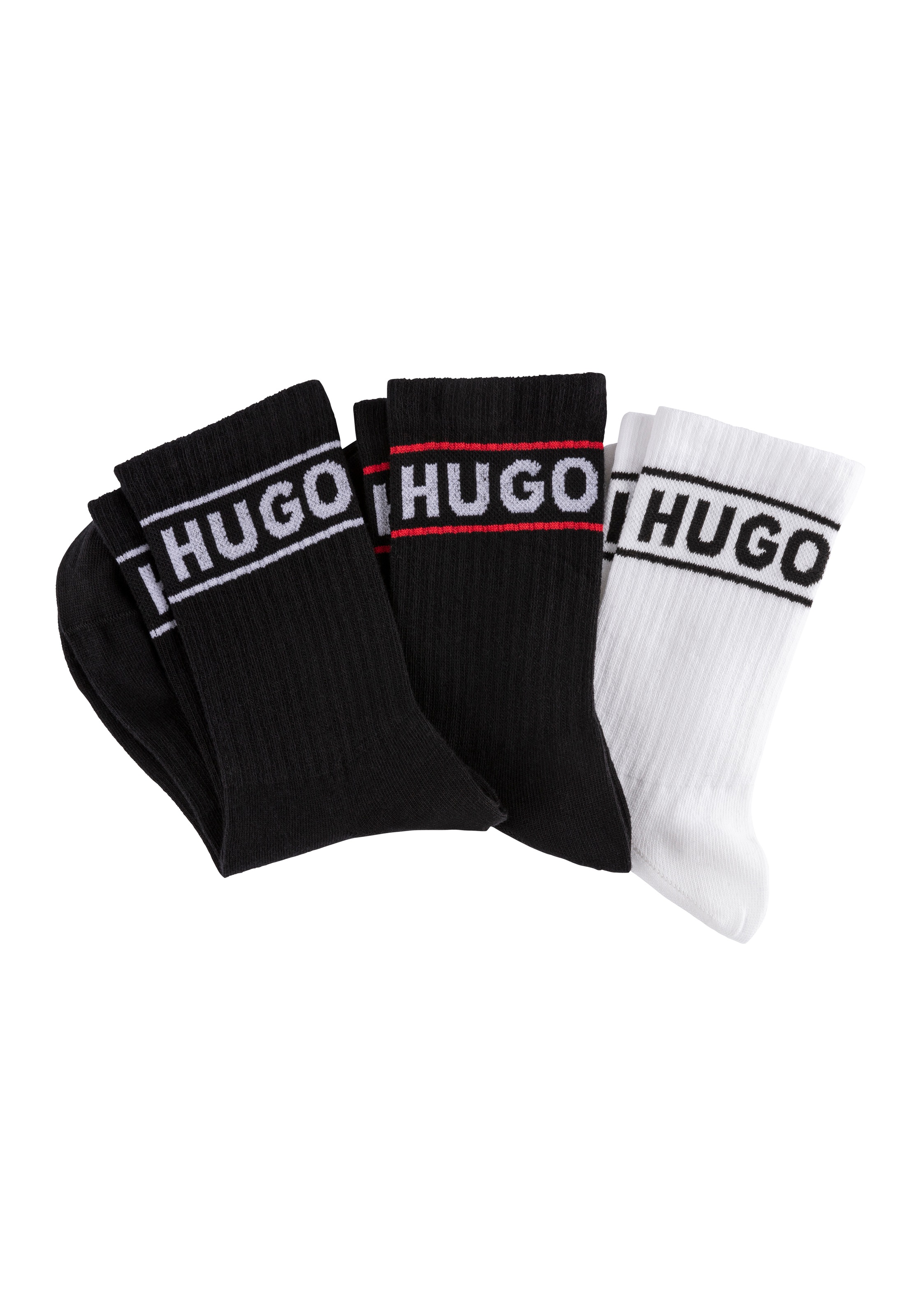 HUGO Underwear Freizeitsocken »3P QSRIB SPORTY CC W«, (Packung, 3 Paar, 3er), mit kontrastfarbenem Logodetail