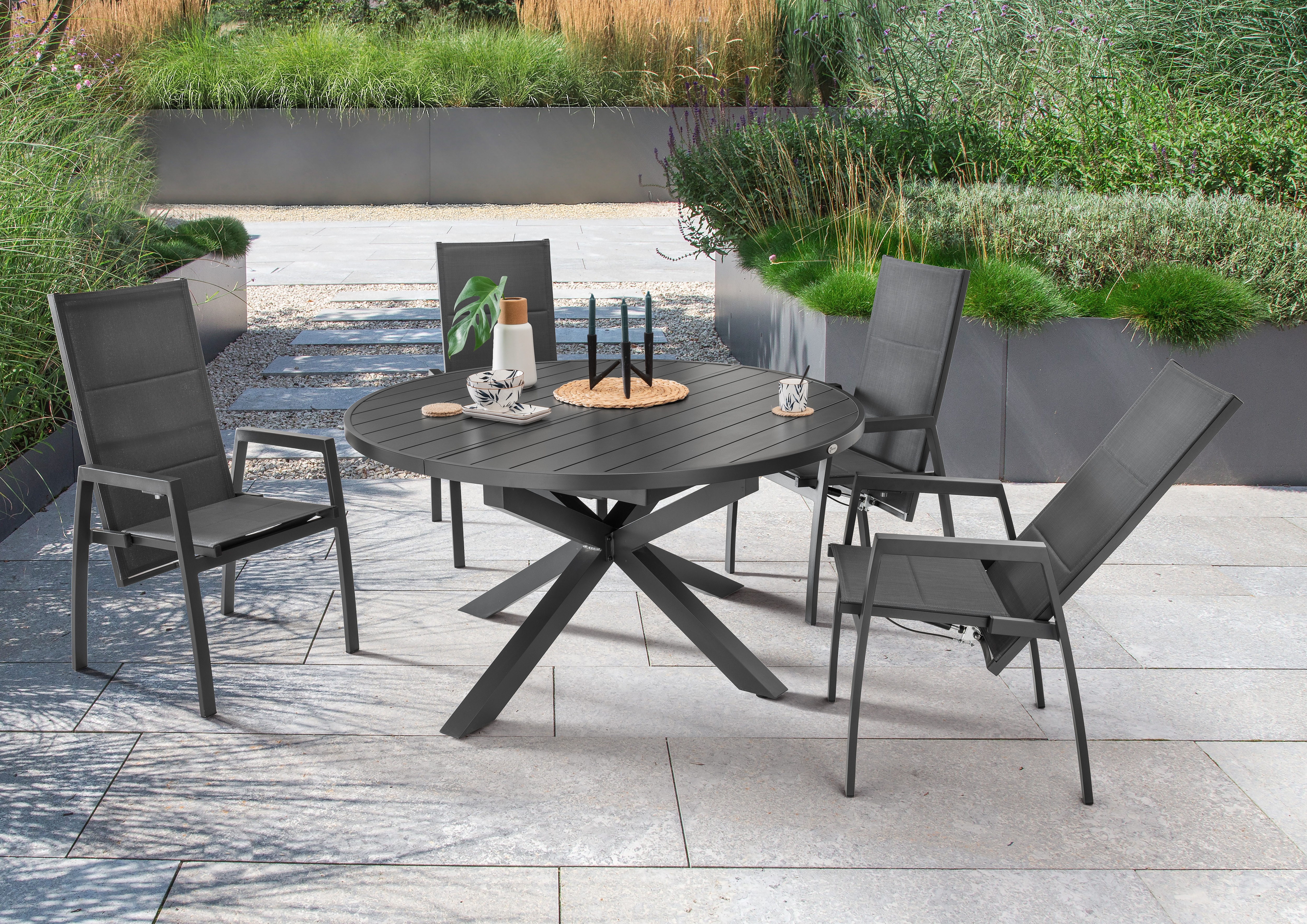 Destiny Garten-Essgruppe "COSTA HL ARONA 4 HL + 1 Ausziehtisch 120/170x120cm, anthrazit" Set, 5 Stk. tlg. Aluminium, Textilene