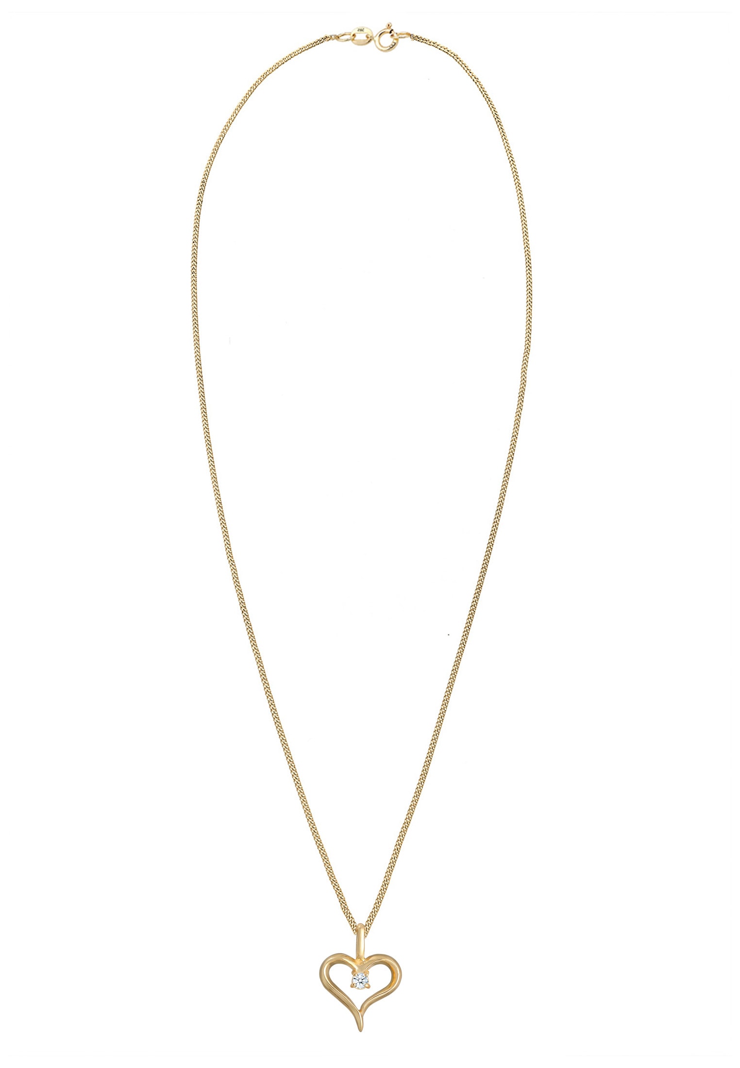 Elli DIAMONDS Silberkette »Halskette Herz Diamant Weiß Brillantschliff (0.03 ct) 585 Gelbgold«
