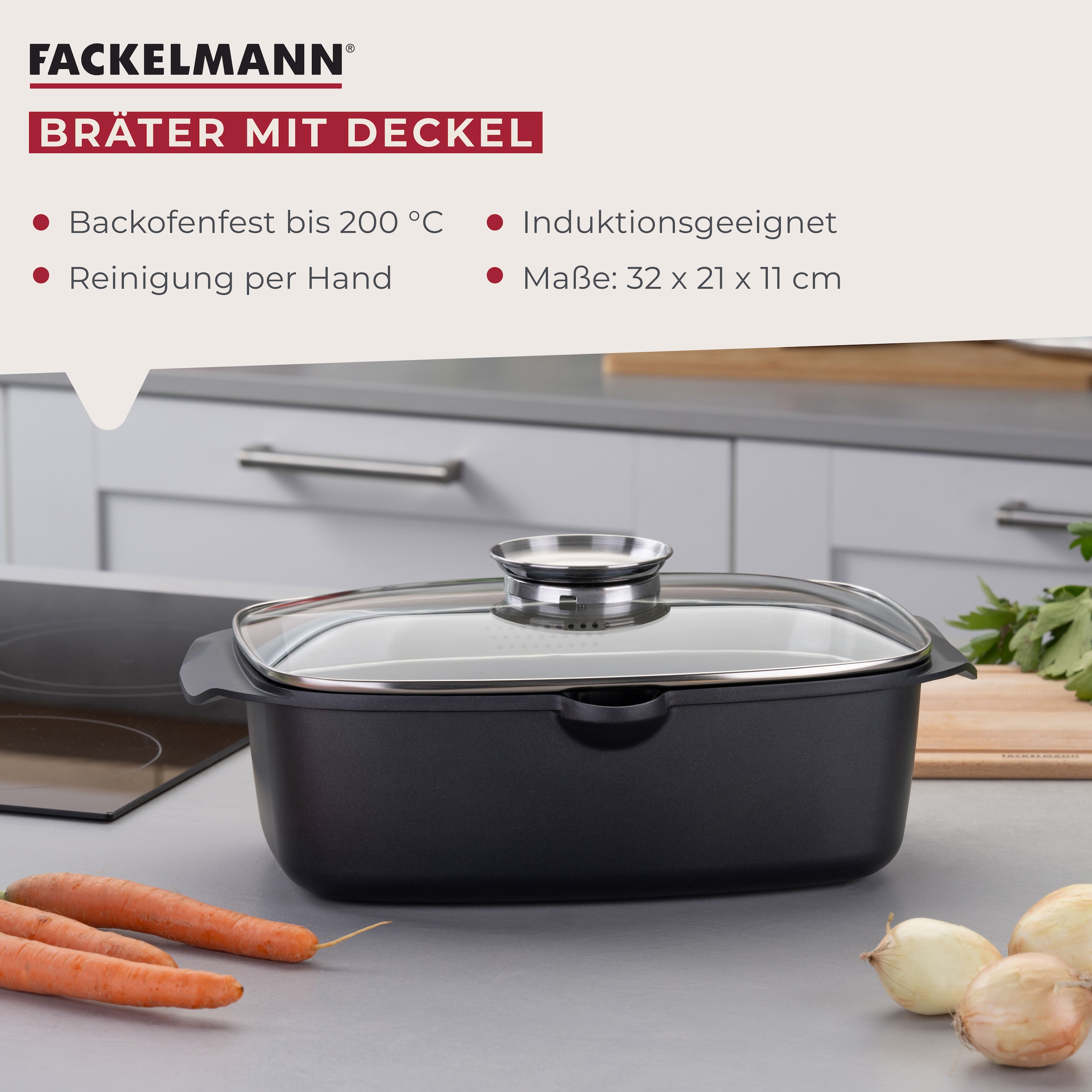 FACKELMANN Bräter »Roaster«, Aluminiumguss, (1 tlg.), mit Aromaknauf, Schmortopf mit Deckel