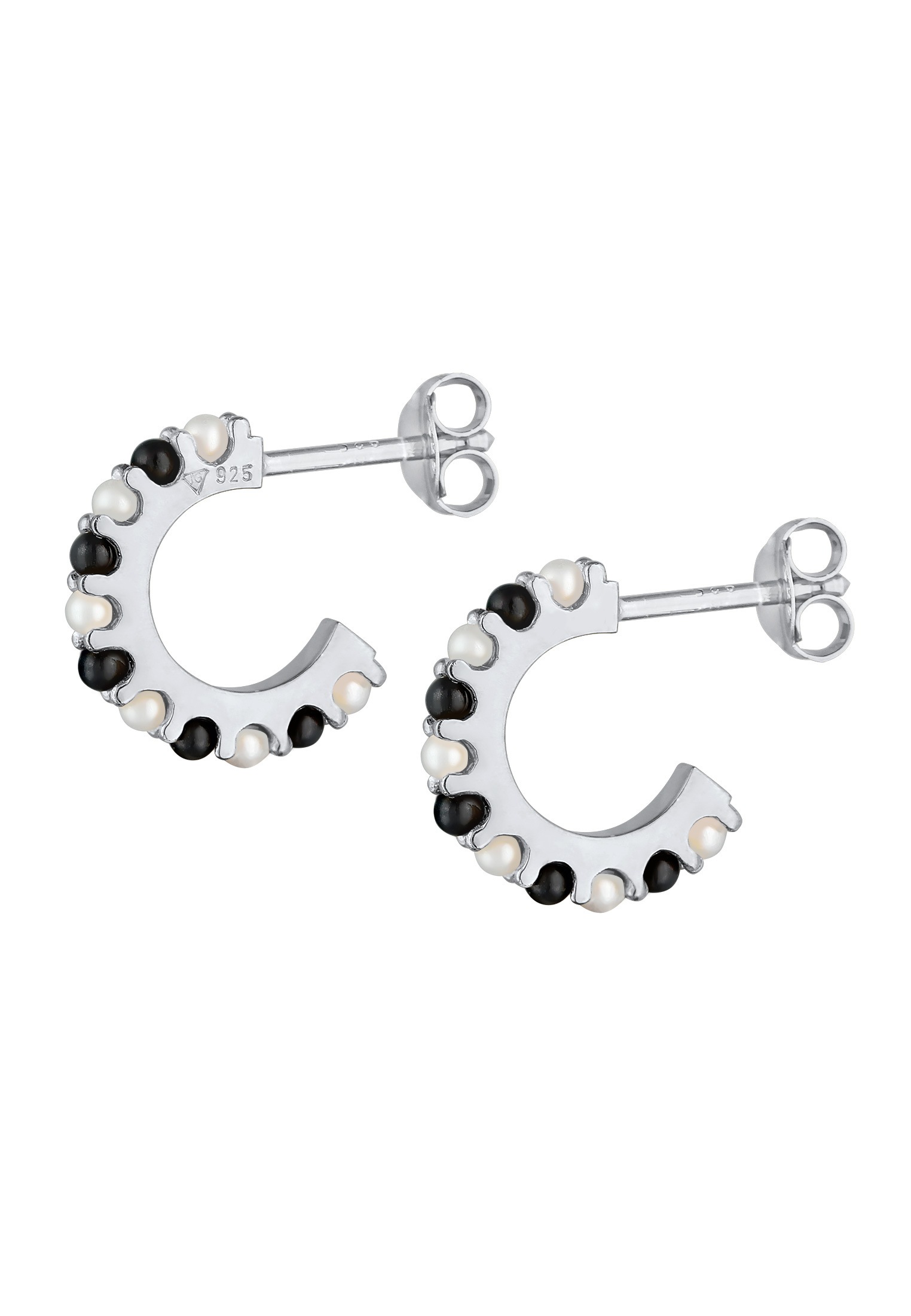Elli Paar Ohrstecker »Ohrringe Creolen black-white synthetische Perlen 925 Silber«