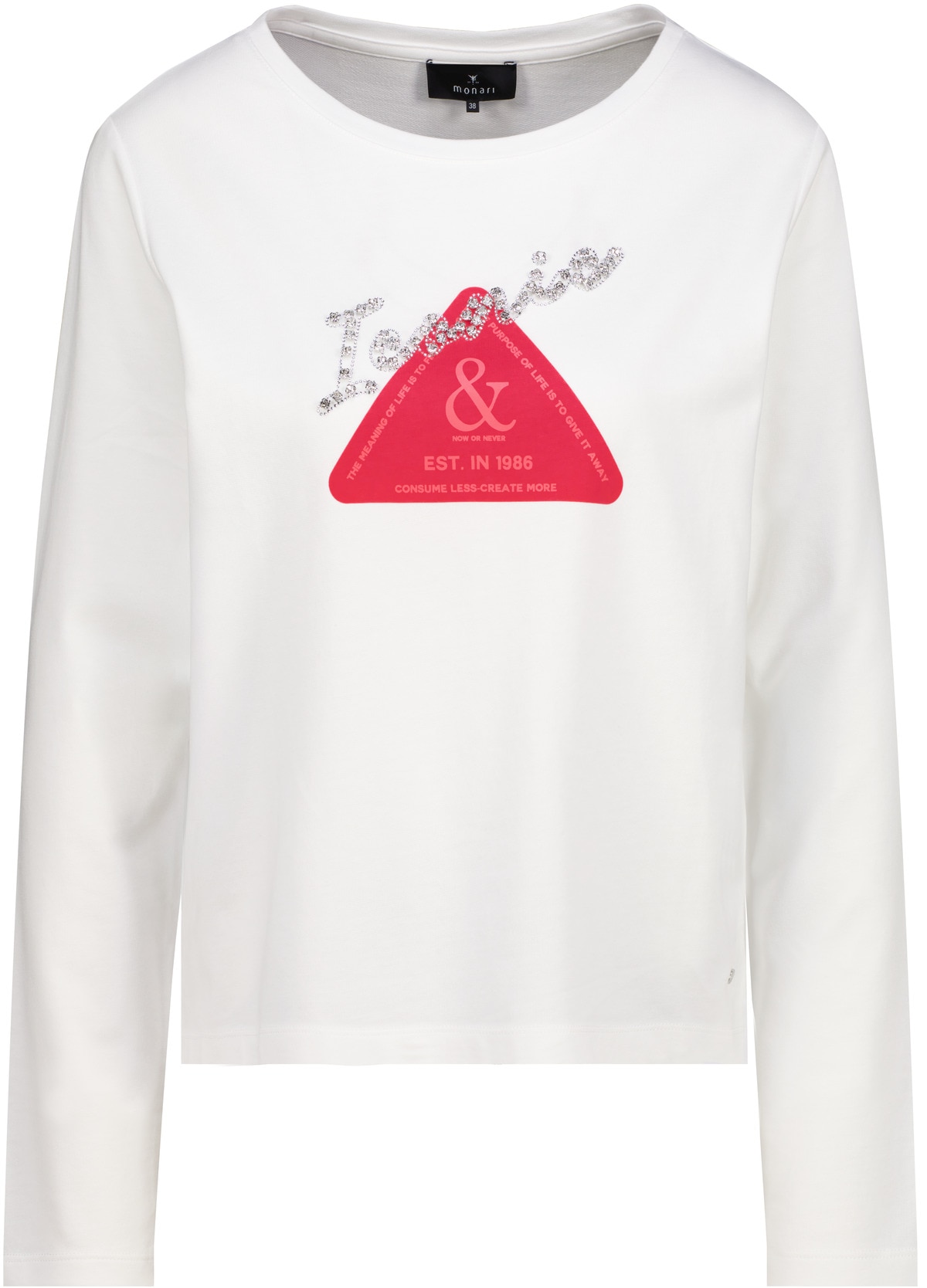 Monari Langarmshirt »Shirt Emblem + Schmuck« Rundhalsausschnitt, Regular Fit, mit Strasssteinen