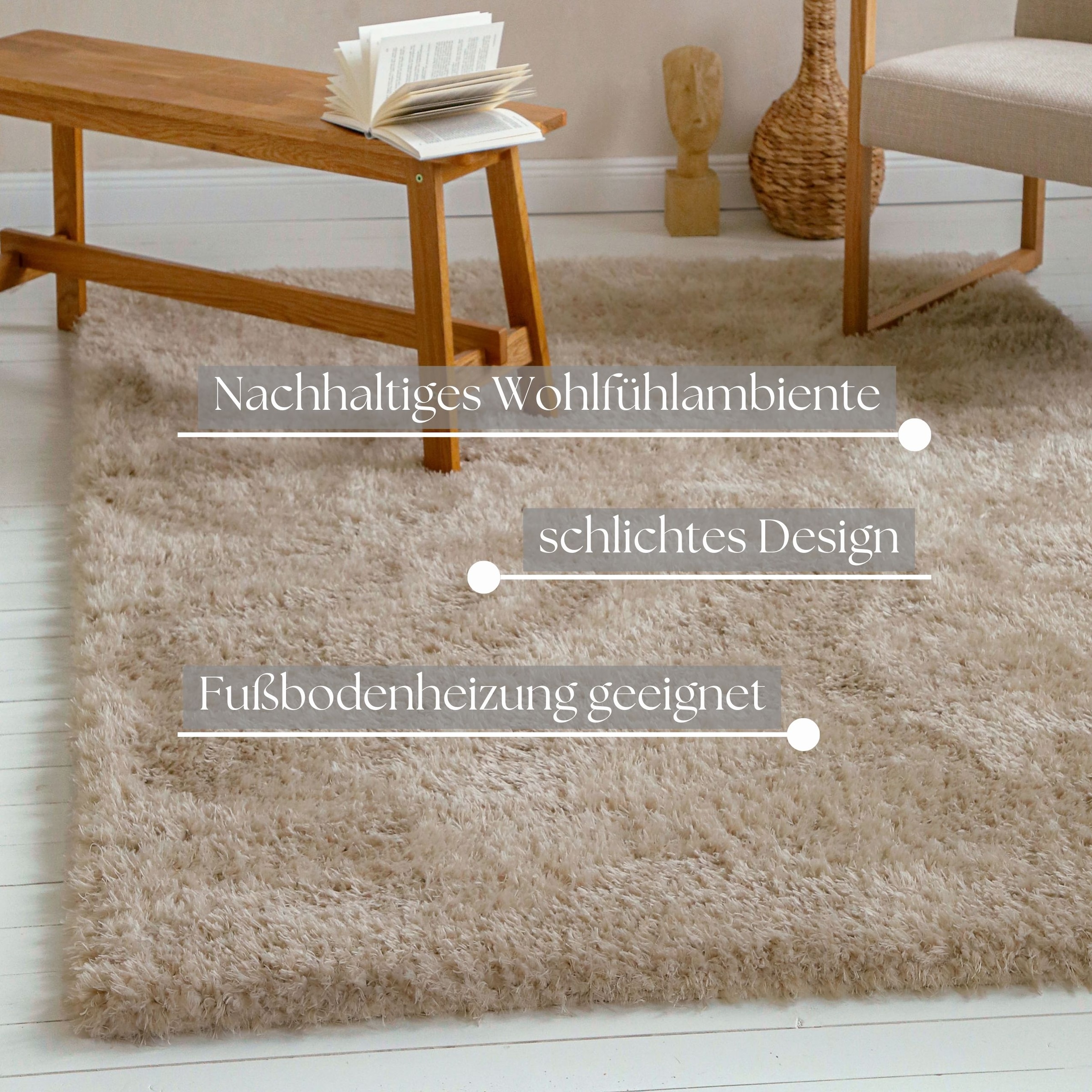 OTTO home »Josetta , auch als Läufer erhältlich« rechteckig 50 mm Höhe Langflor, Shaggy, dichter weicher Hochflor, uni farben, Wohnzimmer