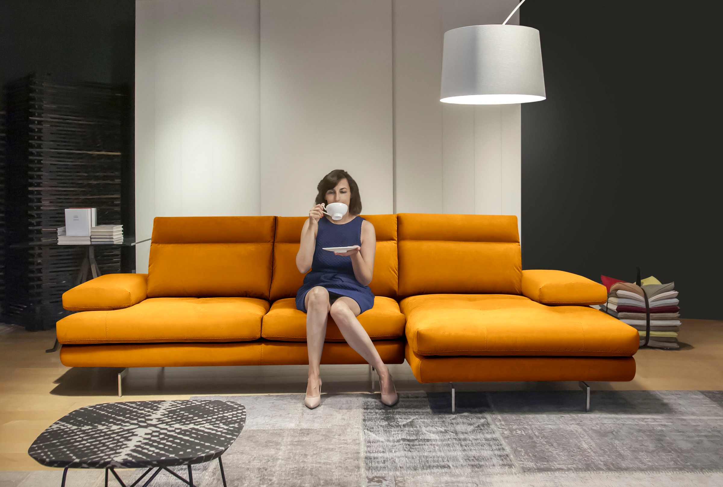 CALIA ITALIA Ecksofa »Toby Wing, L-Form, Designsofa mit sensationellem Sitzkomfort«, inklusive Sitztiefenverstellung, Füße in chrom glänzend