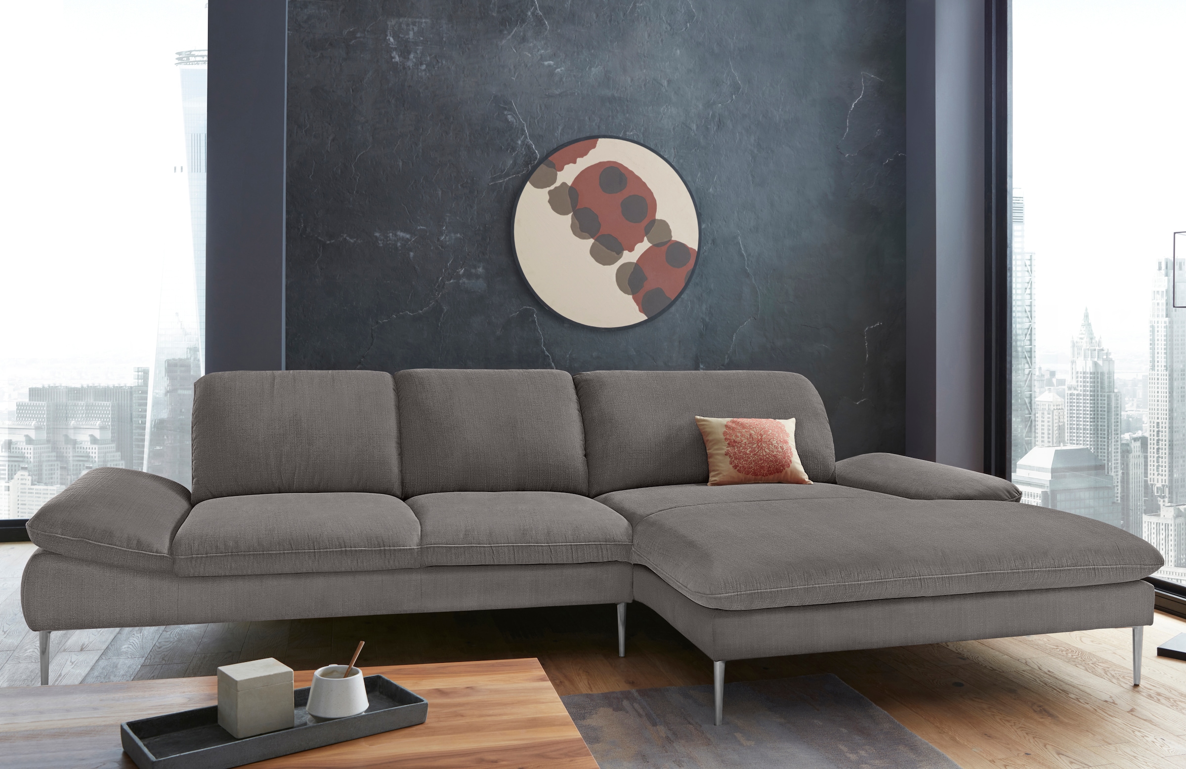 W.SCHILLIG Ecksofa »enjoy&MORE, Designsofa, bequem, zeitlos und elegant, L-Form« mit Sitztiefenverstellung, Füße Chrom glänzend, Breite 340 cm