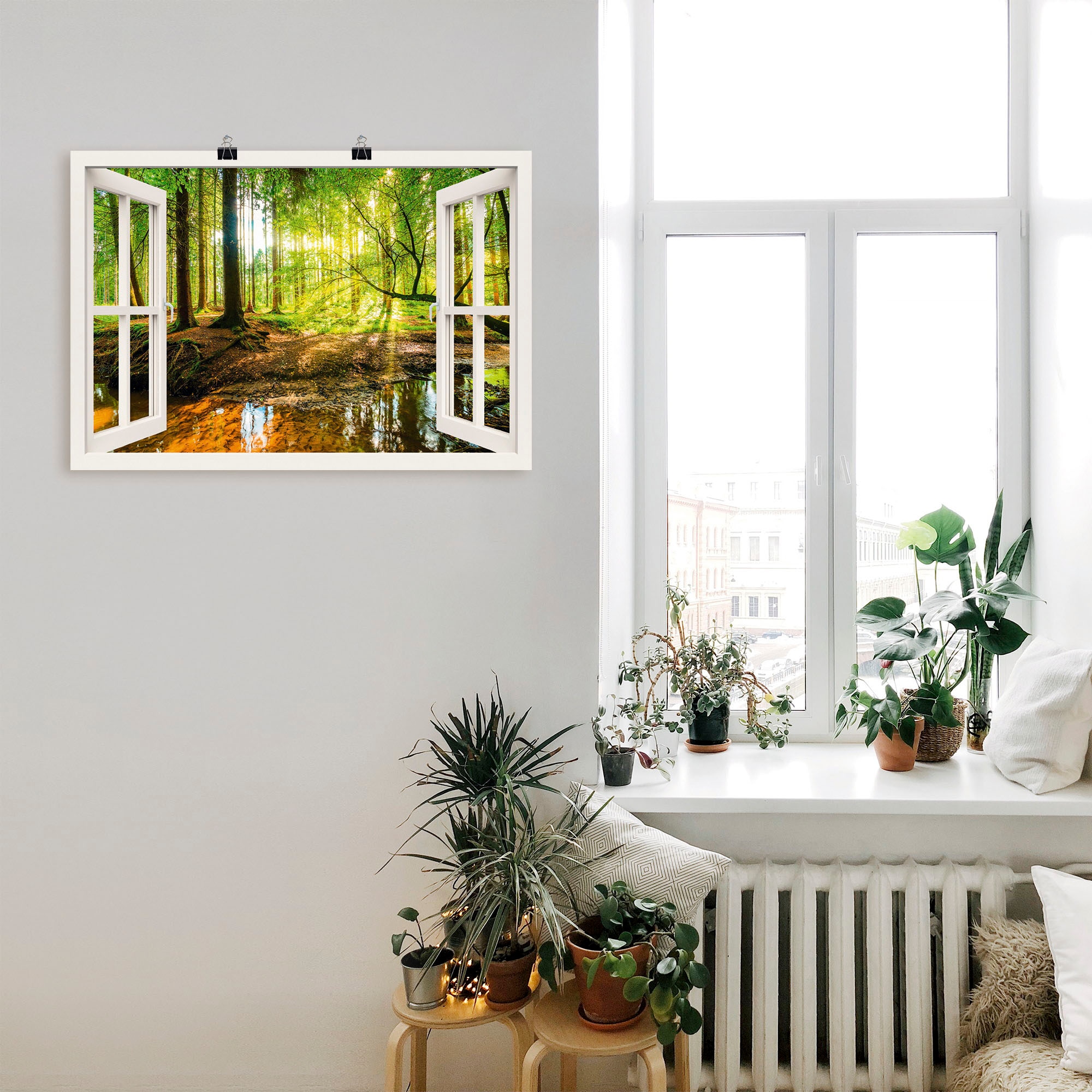 Artland Wandbild »Fensterblick - Wald mit Bach« Wald 1 Stk. tlg. als Leinwandbild, Poster, Wandaufkleber in verschied. Größen