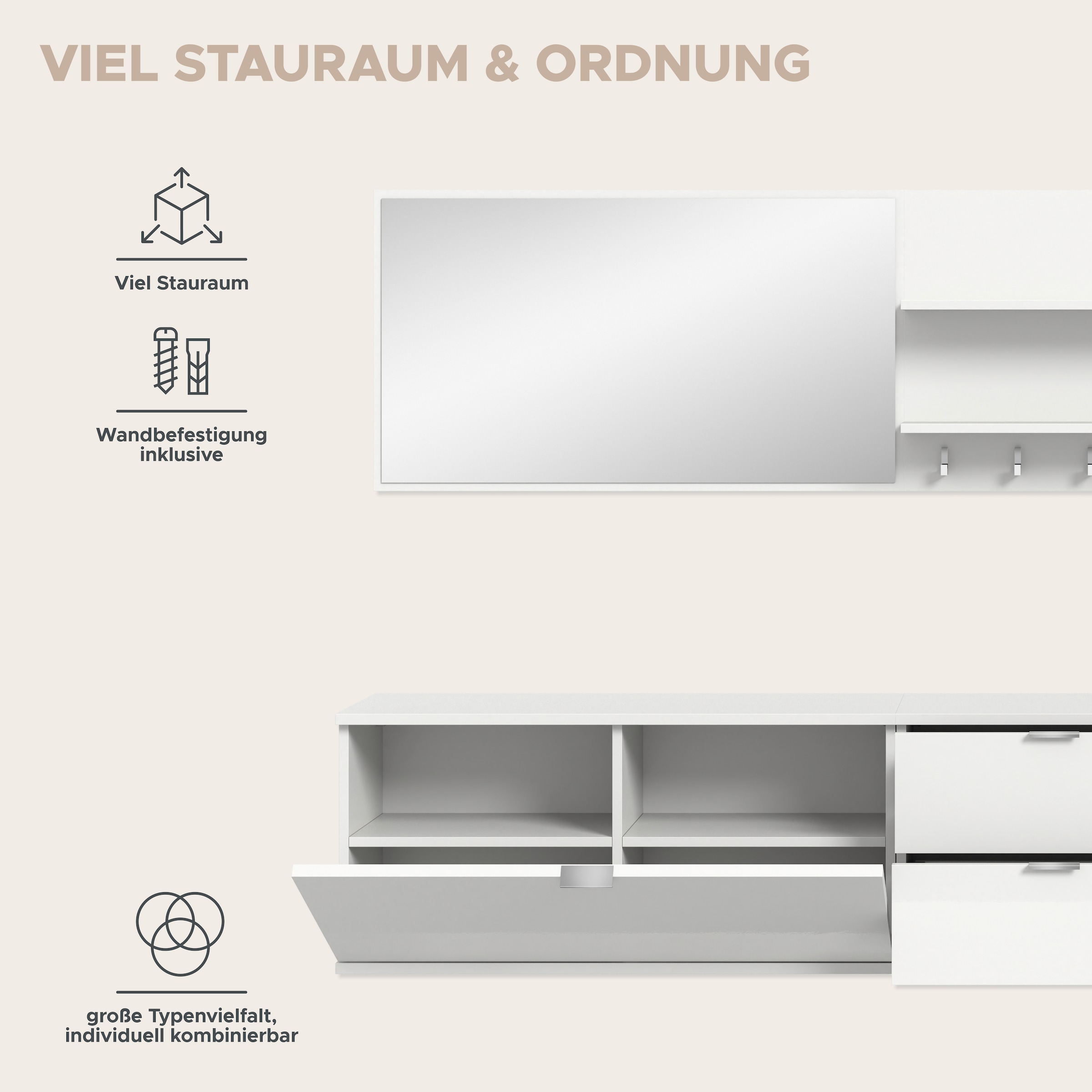 INOSIGN Garderoben-Set, (6 St.), Trondheim, Garderobenset 6-tlg.Breite 236 cm, Flur, Diele, Kombination