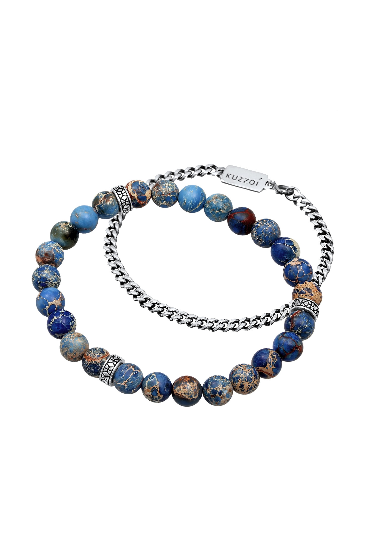 Kuzzoi Armkette »Armband Herren Achat Blau Panzerkette 2er Set 925 Silber«
