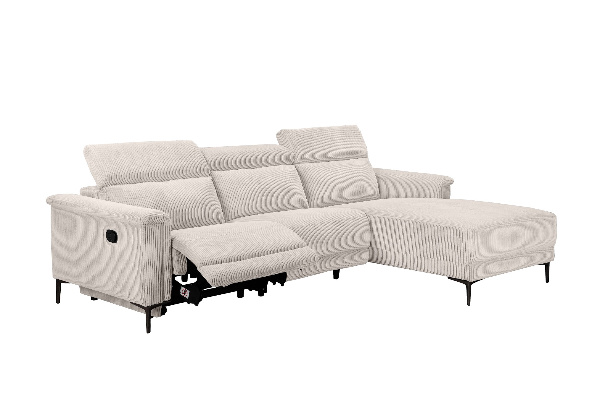 Places of Style Ecksofa »Lund in Cord, L-Form, 261 cm, manuelle und elektr. Relaxfunktion,«, USB-A und Kopfteilverstellung
